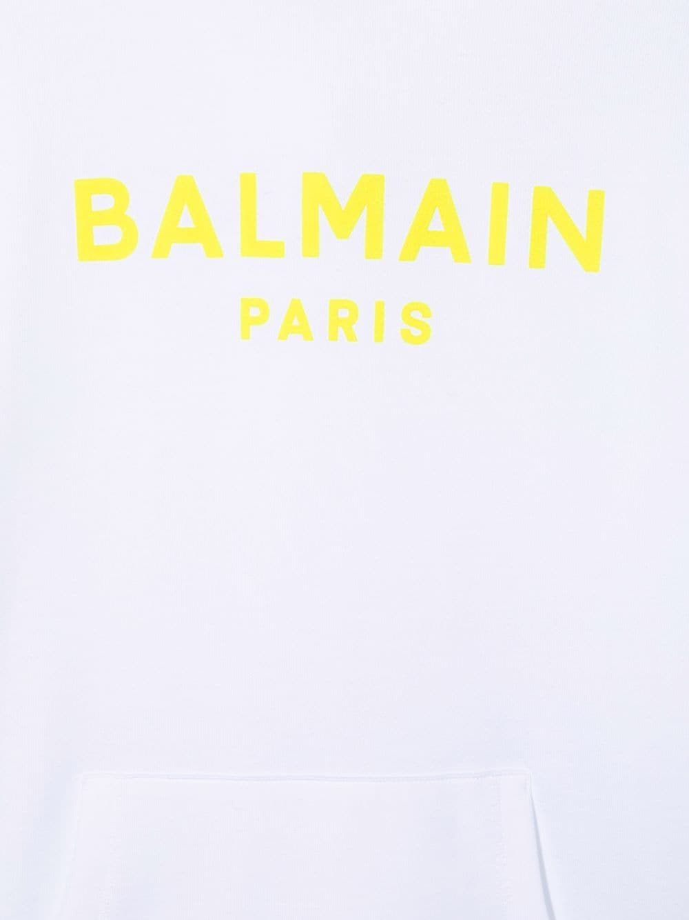 Shop Balmain Kids White Hoodie With Yellow Velvet Logo