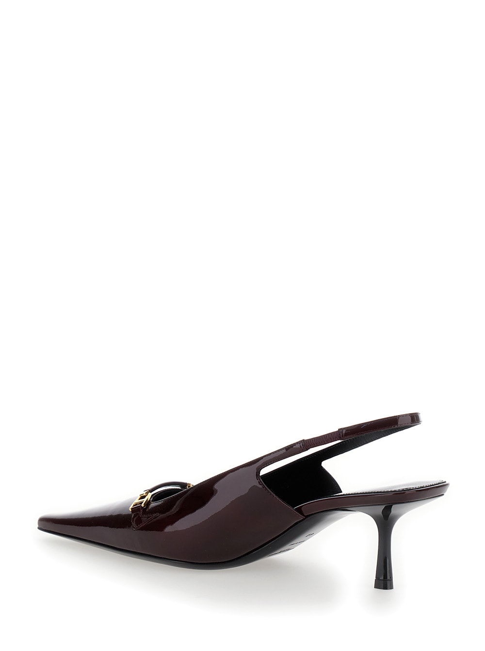 Saint Laurent Hermione Leather Kitten Slingback Pumps In Bordeaux