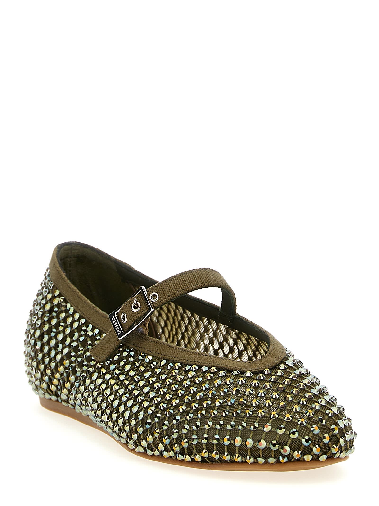 Le Silla Embellished Round Toe Ballerina Flats In Green