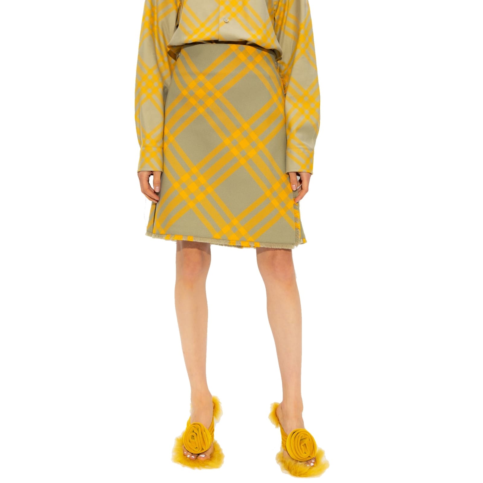 Shop Burberry Kilt Style Skirt In Yellow