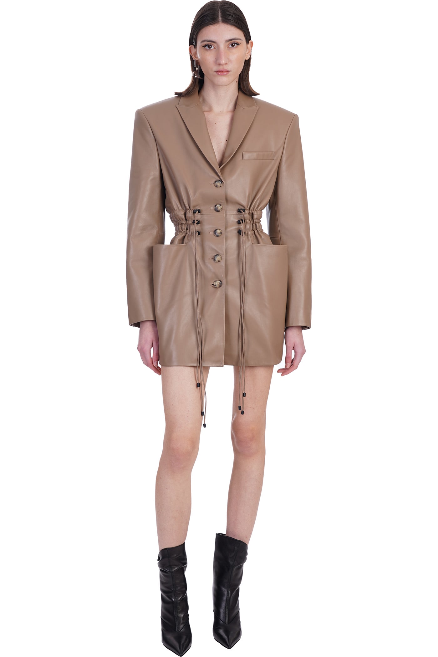 The Mannei Ruched-detail Single-breasted Jacket In Brown