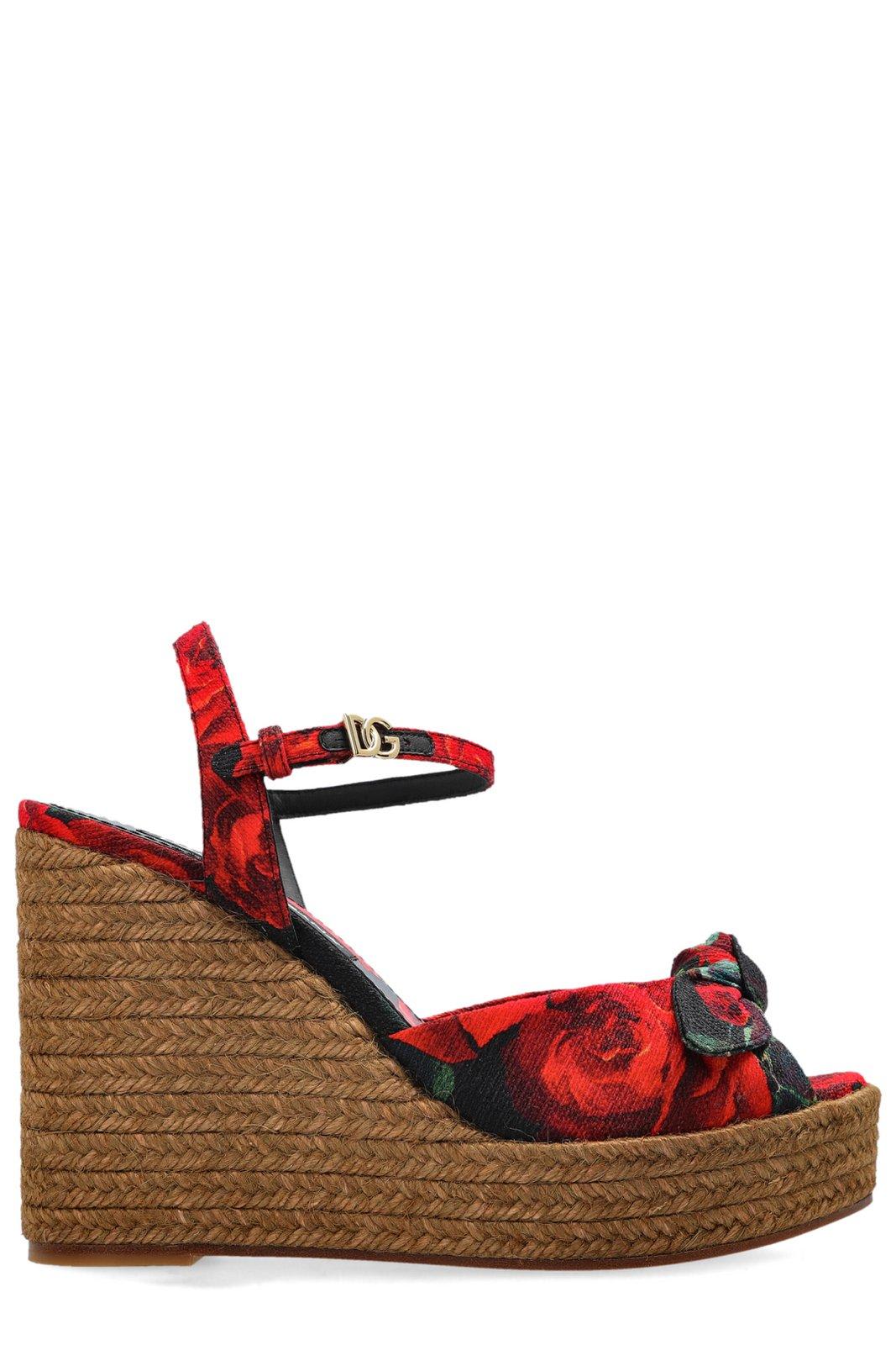 Floral Motif Wedge Sandals