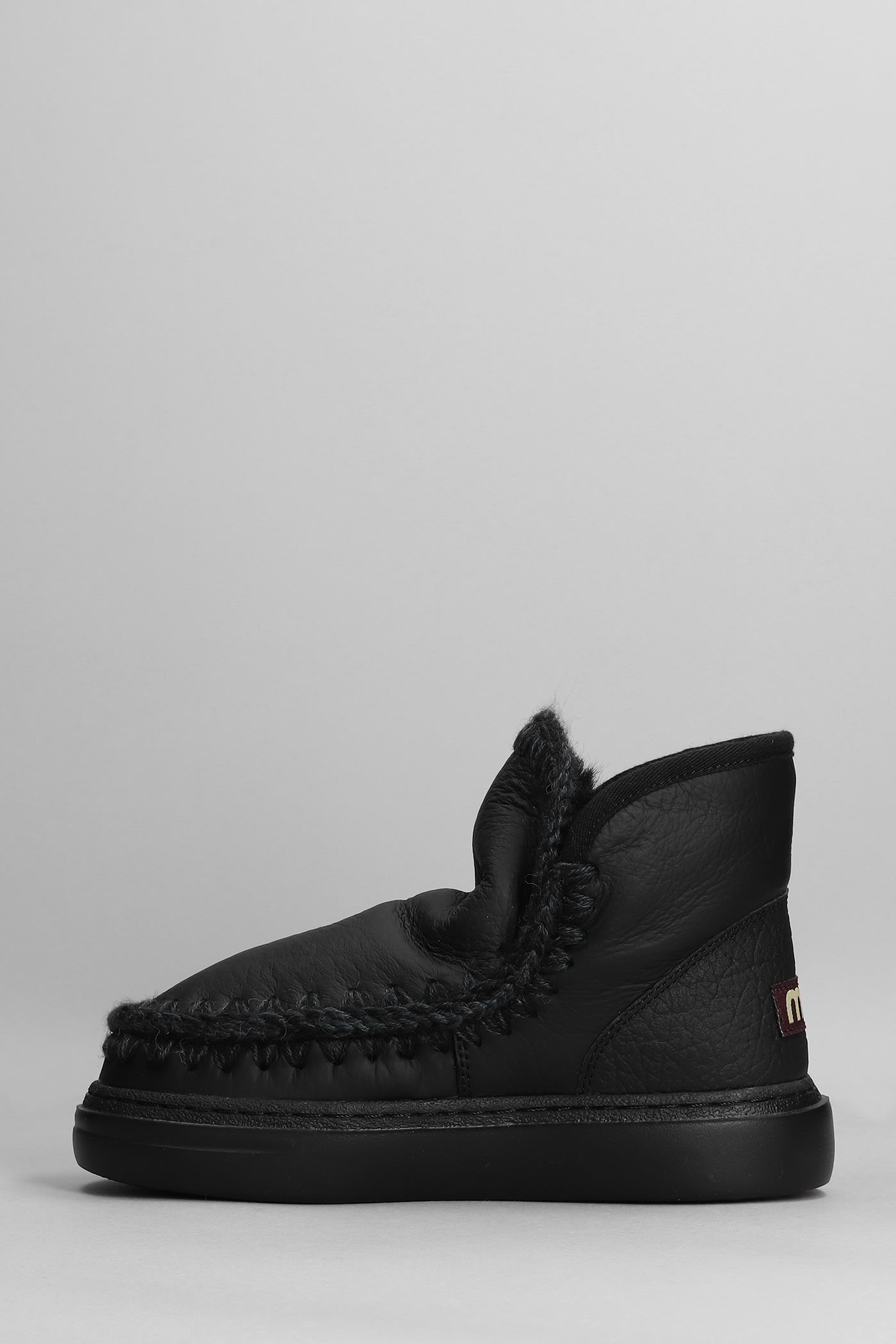 MOU ESKIMO SNEAKER BOLD LOW HEELS ANKLE BOOTS IN BLACK LEATHER 