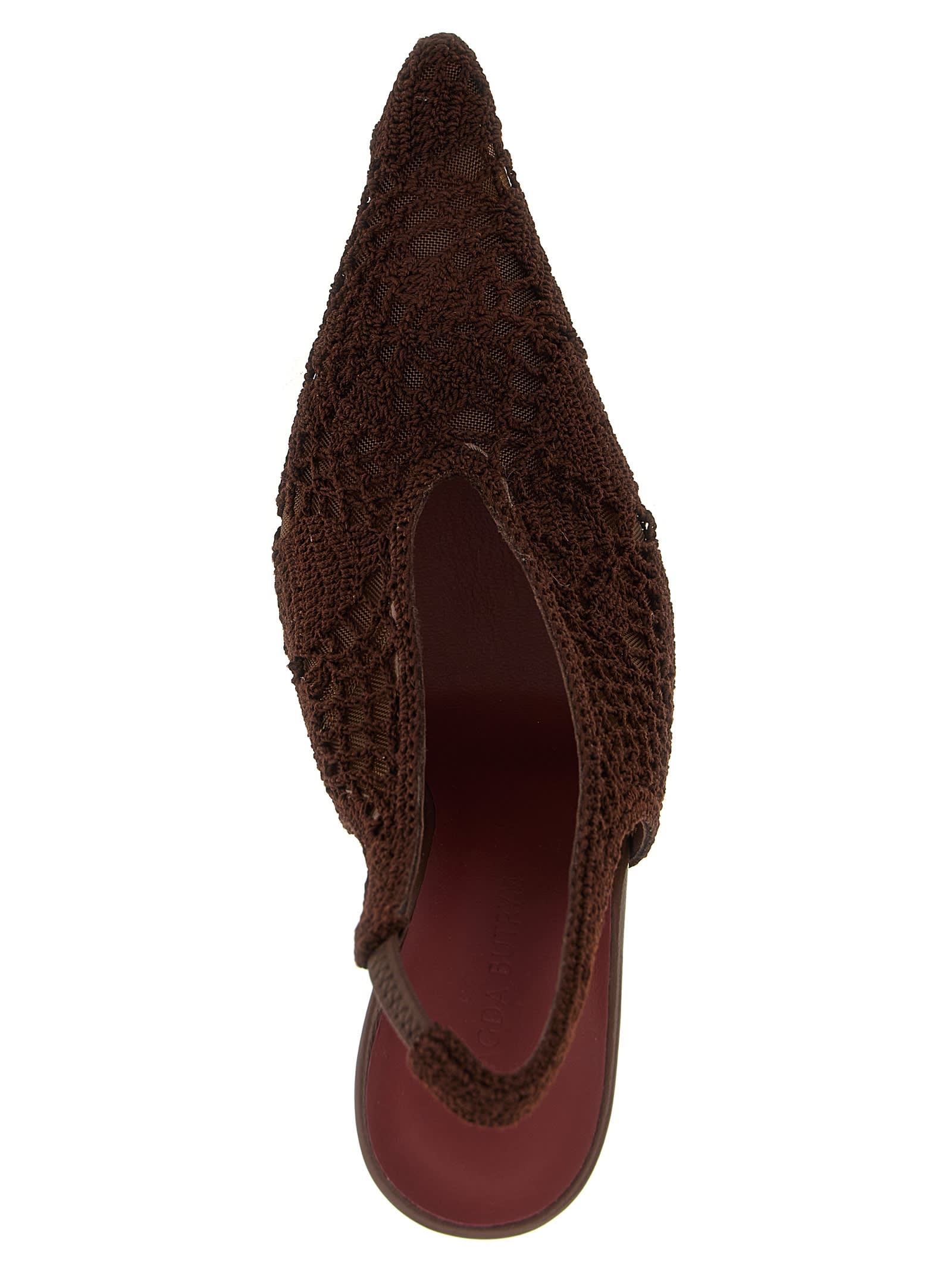 Magda Butrym Leather-trimmed Crocheted Mesh Slingback Pumps In Brown