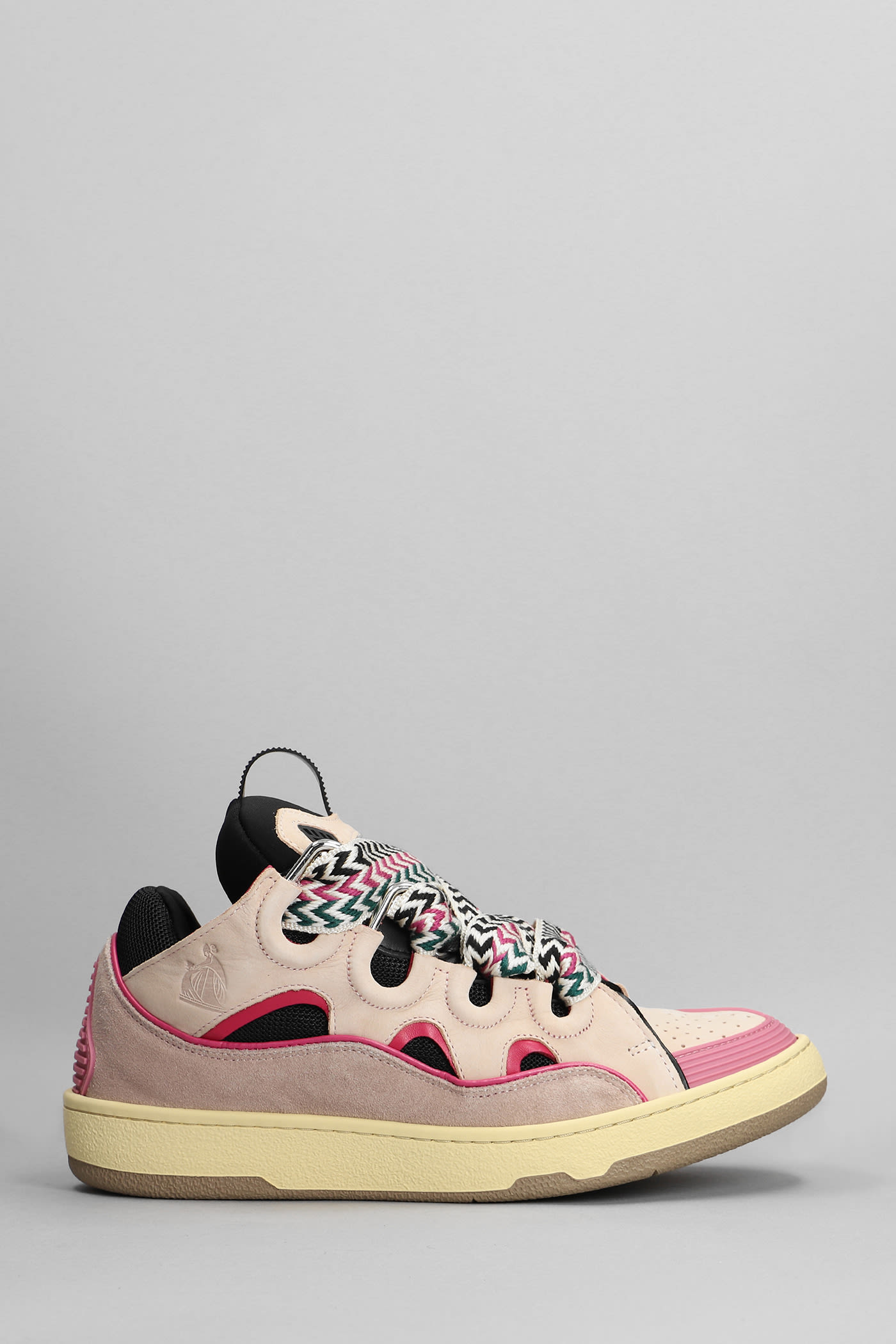 Lanvin Curb Sneakers In Rose-pink Suede And Leather