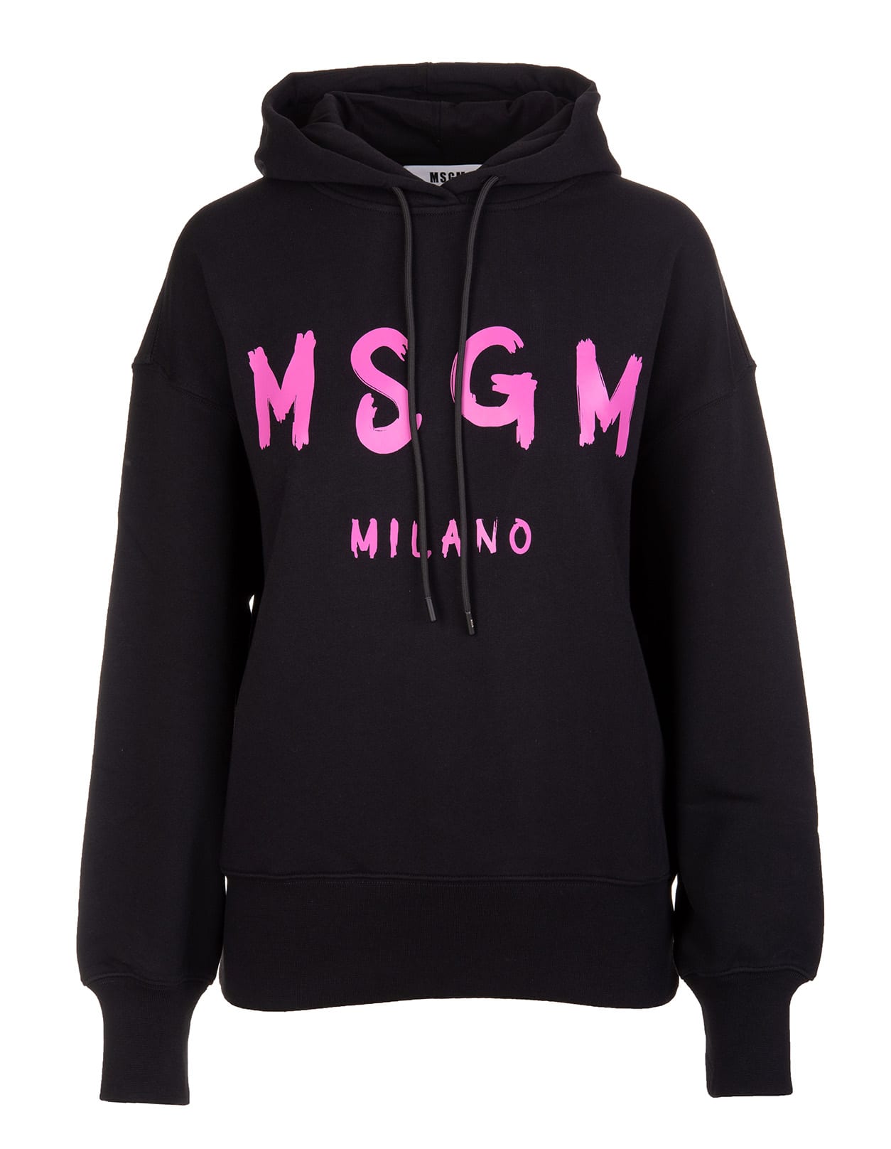 MSGM Woman Black Hoodie With Fuchsia Logo