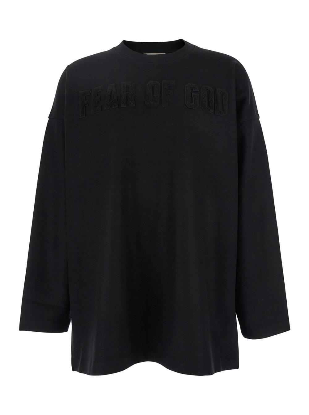 Fear of God Black Crewneck T-shirt With Maxi Tonal Logo Patch On The Front In Cotton Man