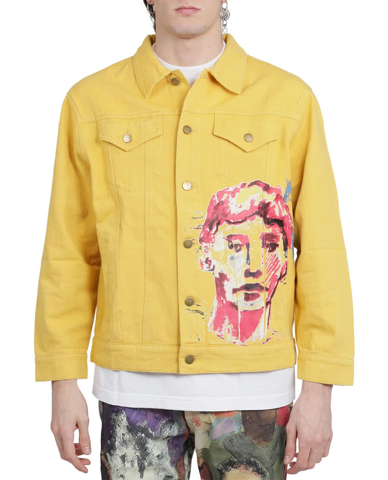 Kidsuper Yellow Painted Face Denim Jacket