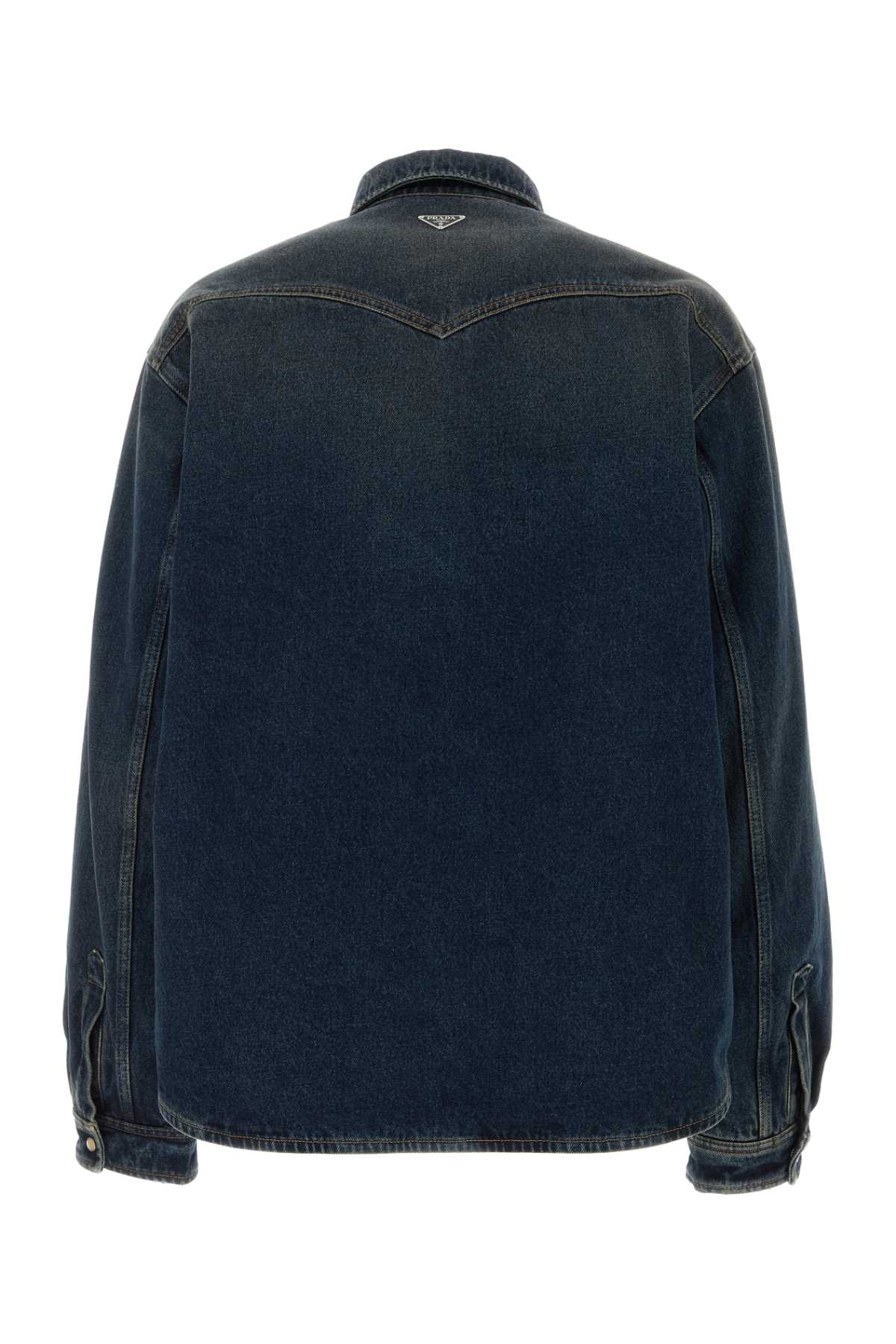 Shop Prada Denim Padded Jacket In Bleu