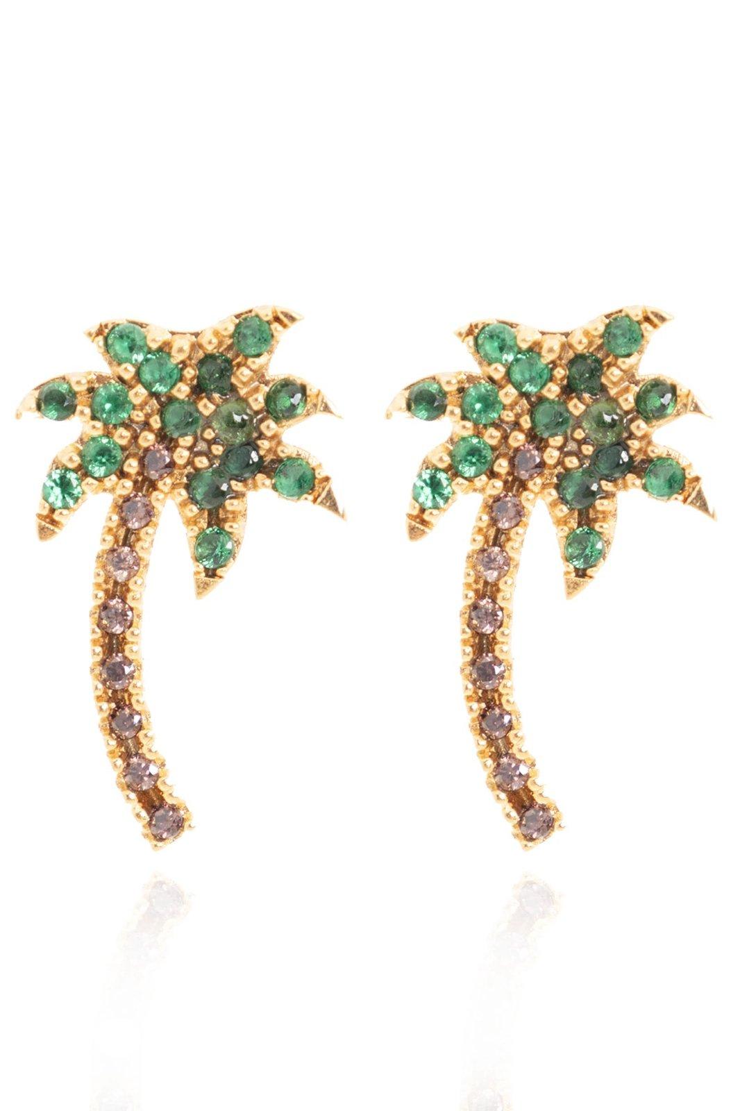 Shop Palm Angels Palm Tree Crystal Embellishment Earrings In Gold