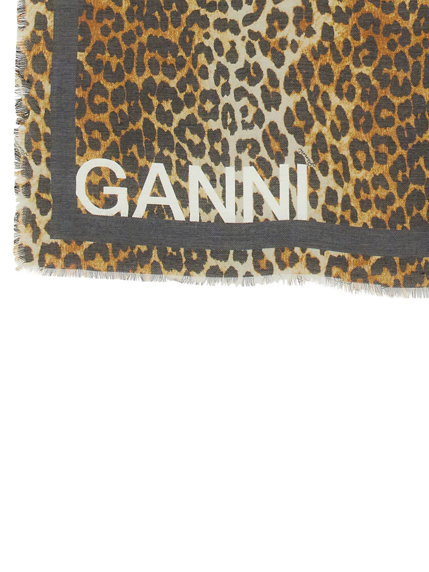 Shop Ganni Animal Pattern Scarf In Beige