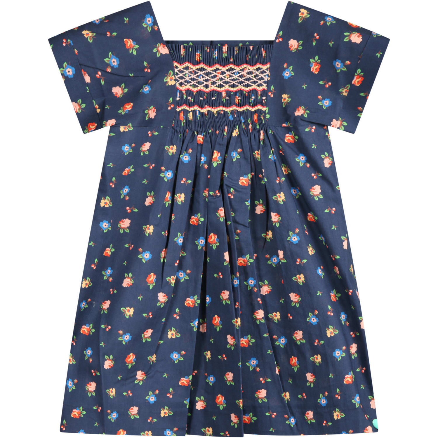BONPOINT BLUE DRESS FOR BABYGIRL WITH FLOWERS,S01XDRWO0401 570