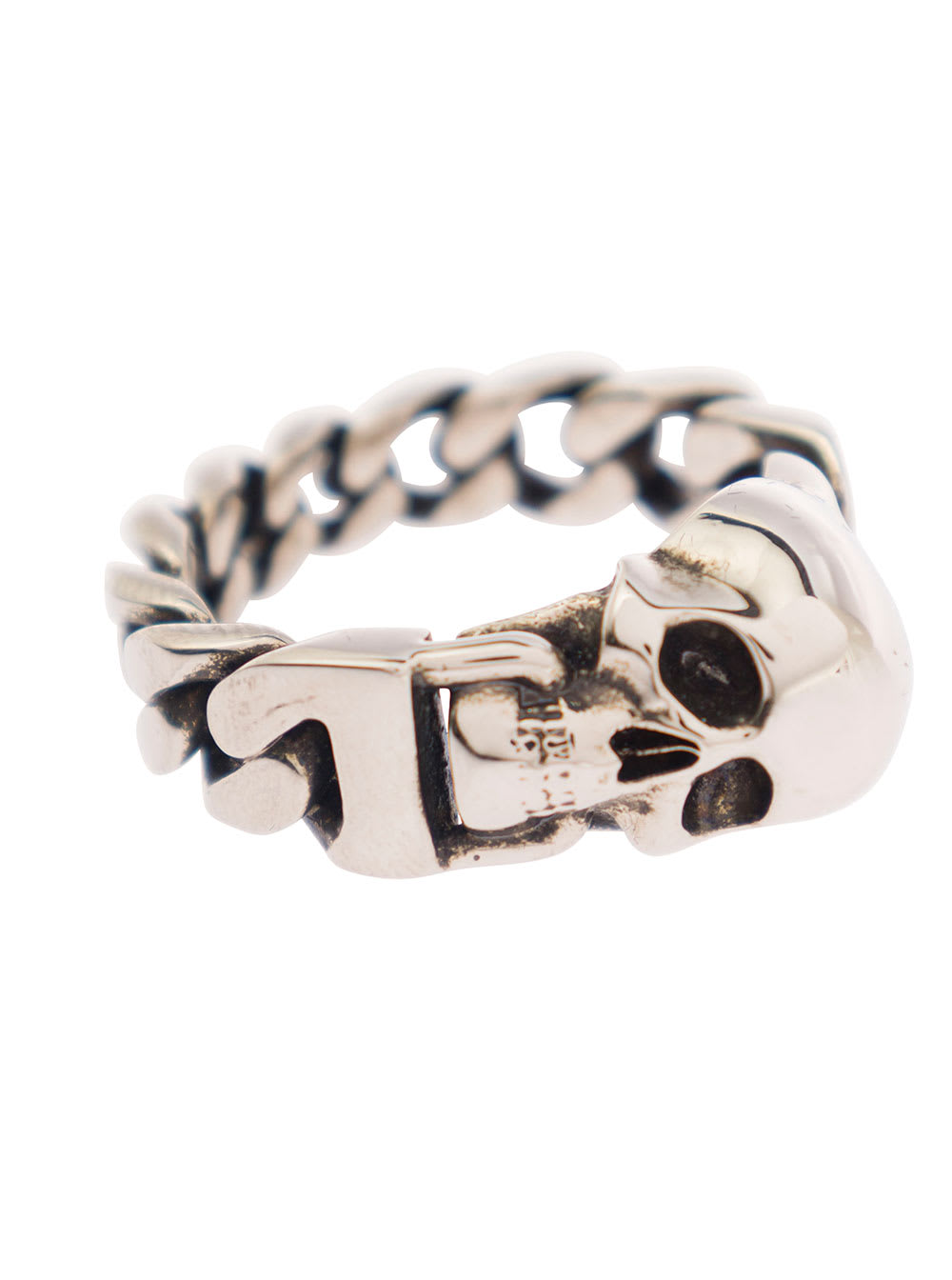 Shop Alexander Mcqueen Skull Silver-colored Chain Ring With Skull Detail Man In Metallic