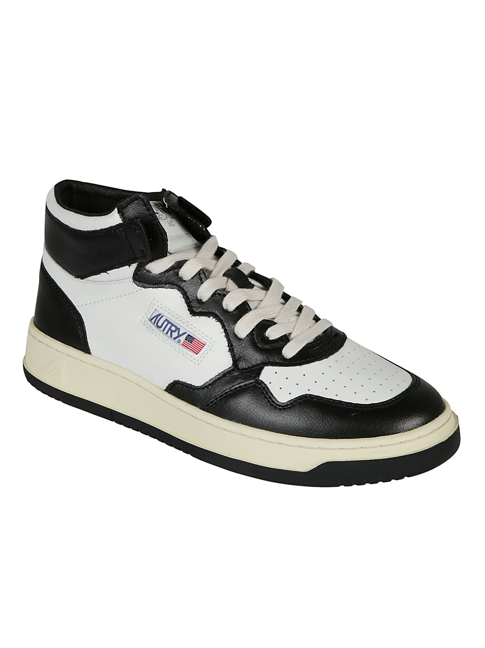 Shop Autry Logo Patched Mid Sneakers In Bianco E Nero