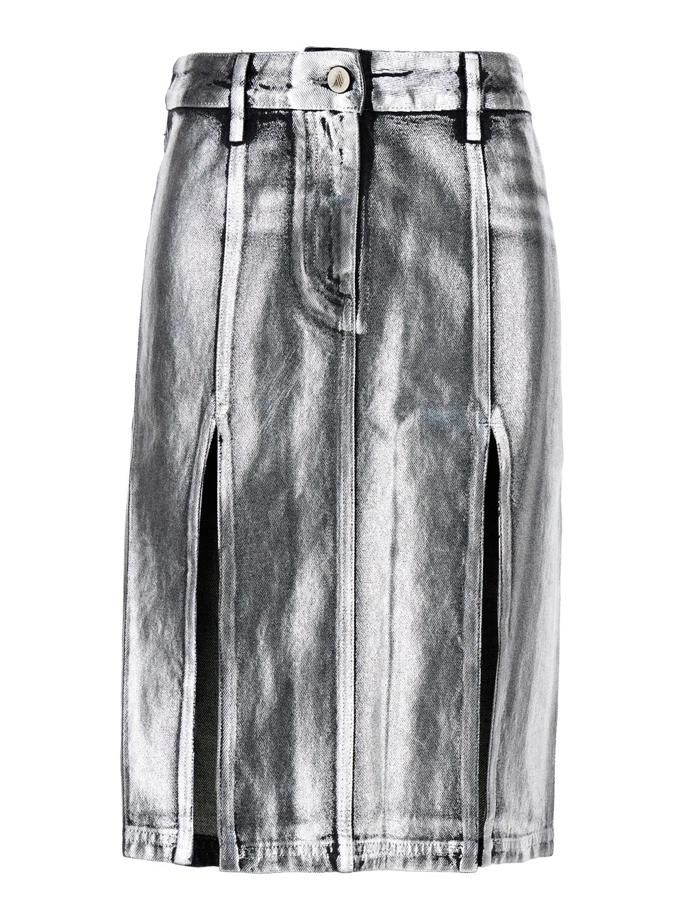 Metallic Midi Skirt With Two Front Splits And Logo Detail On The Button In Cotton Woman