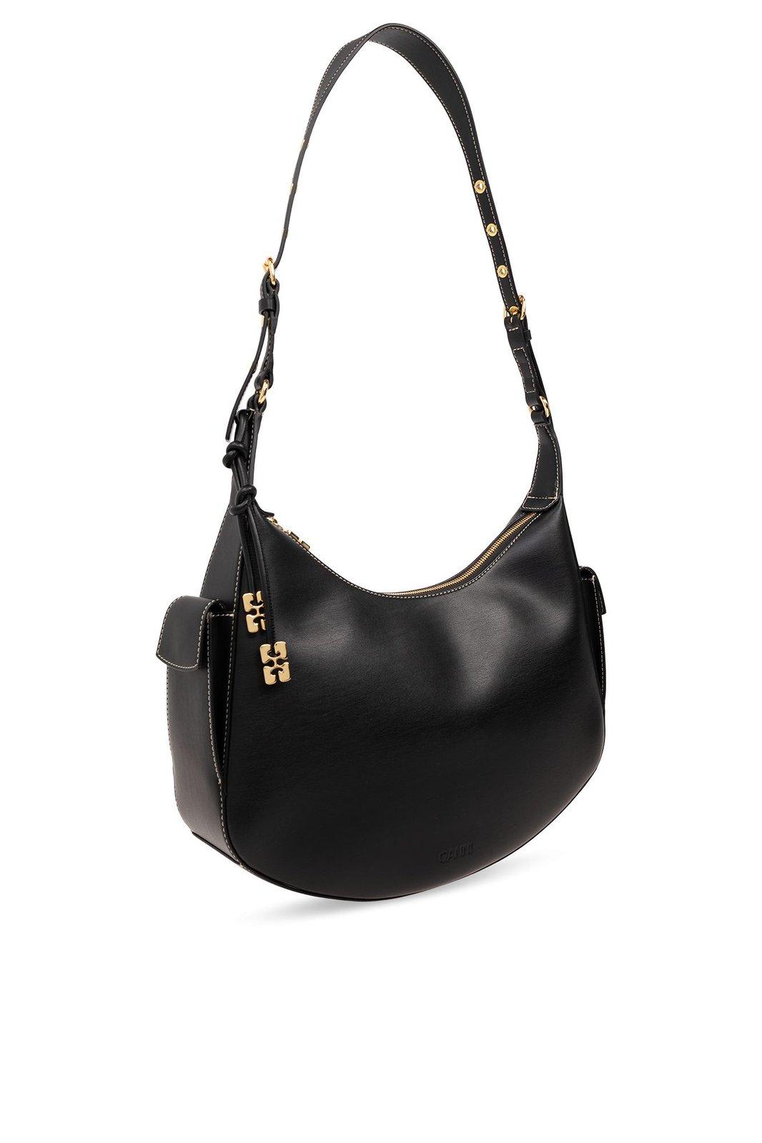 Shop Ganni Swing Zipped Large Shoulder Bag In Black