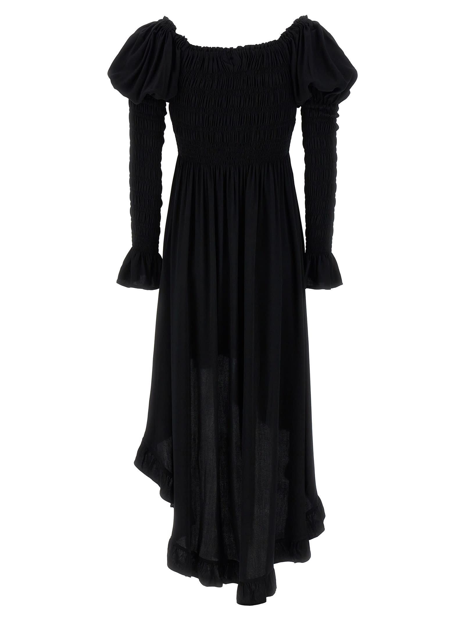Sleeper 'juliette' Smocked Ruffled Hem Dress In Black