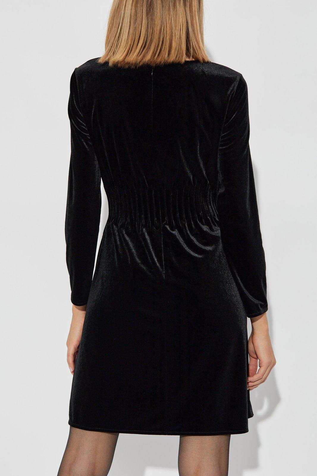 Shop Emporio Armani Velvet Dress With Long Sleeves  In Black