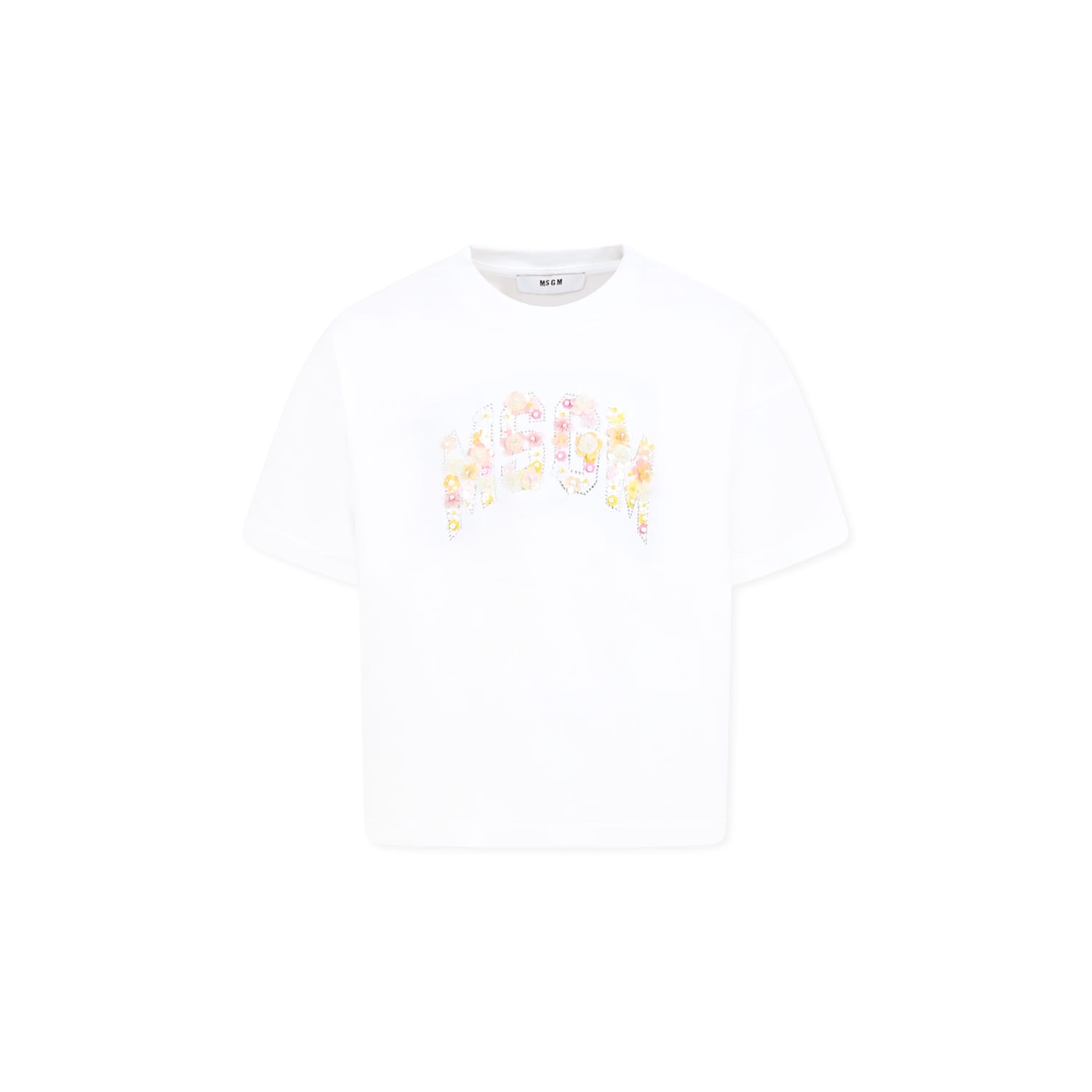 Msgm White T-shirt For Girl With Logo In White
