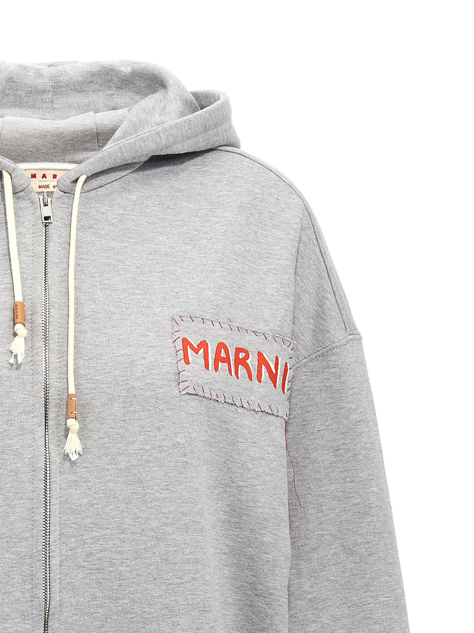 Shop Marni Logo Patch Hoodie In Gray