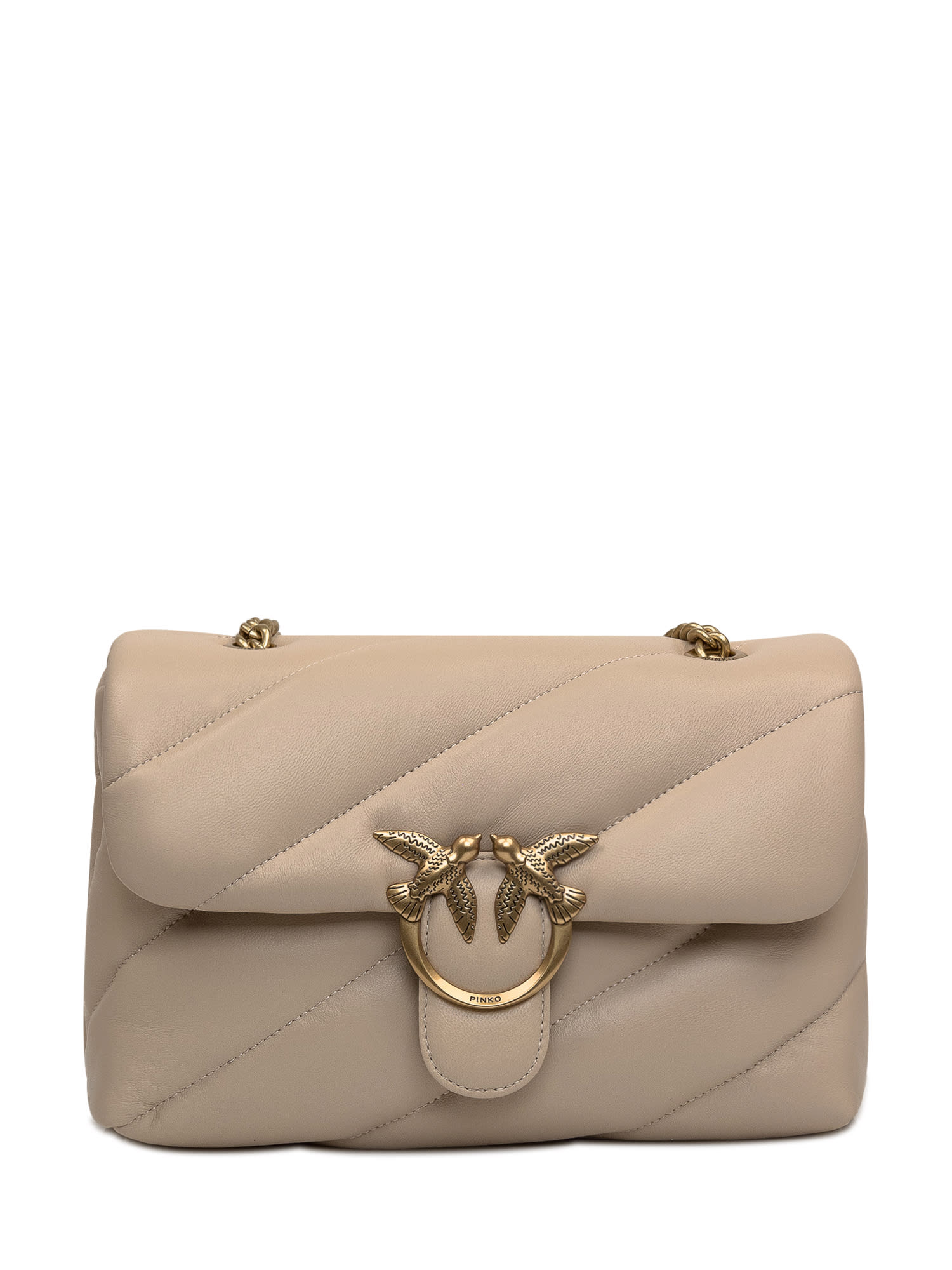 Shop Pinko Love Puff Bag In Beige-grigio Fumo-antique