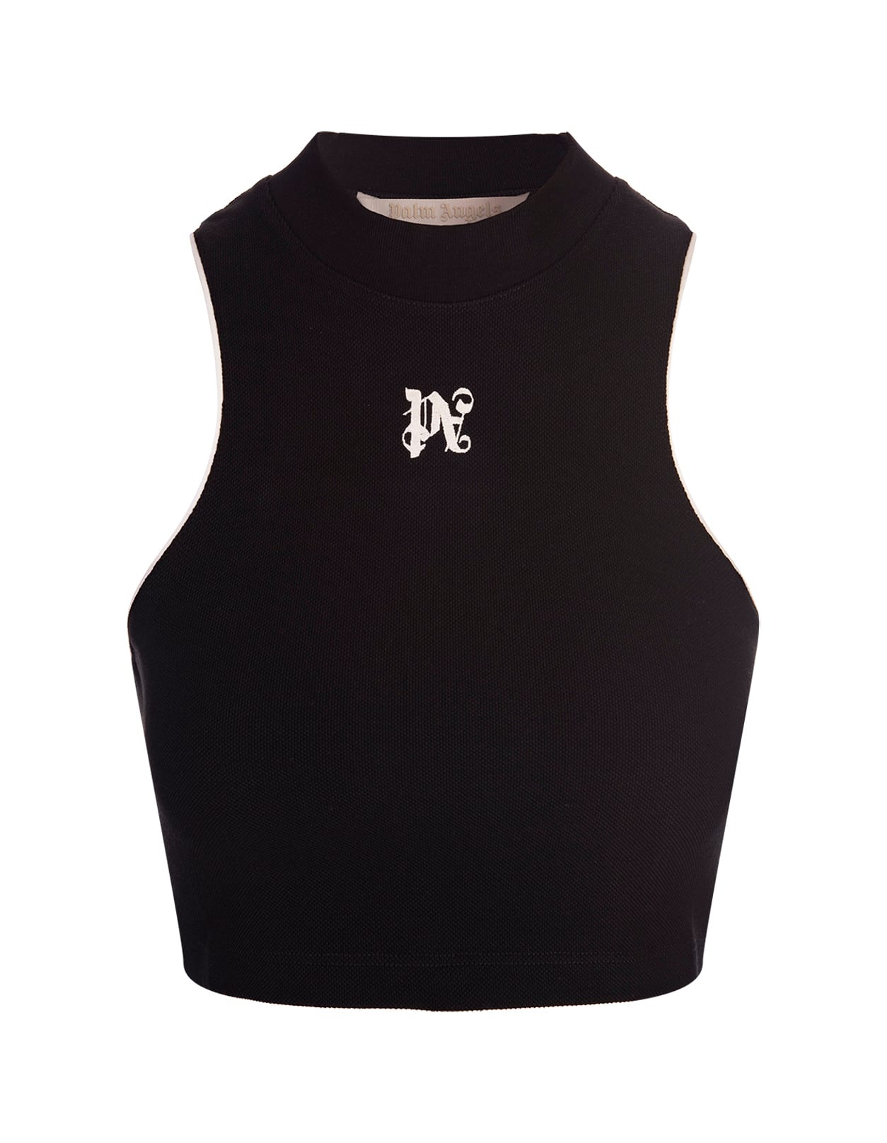 Palm Angels Black Crop Top With Pa Monogram