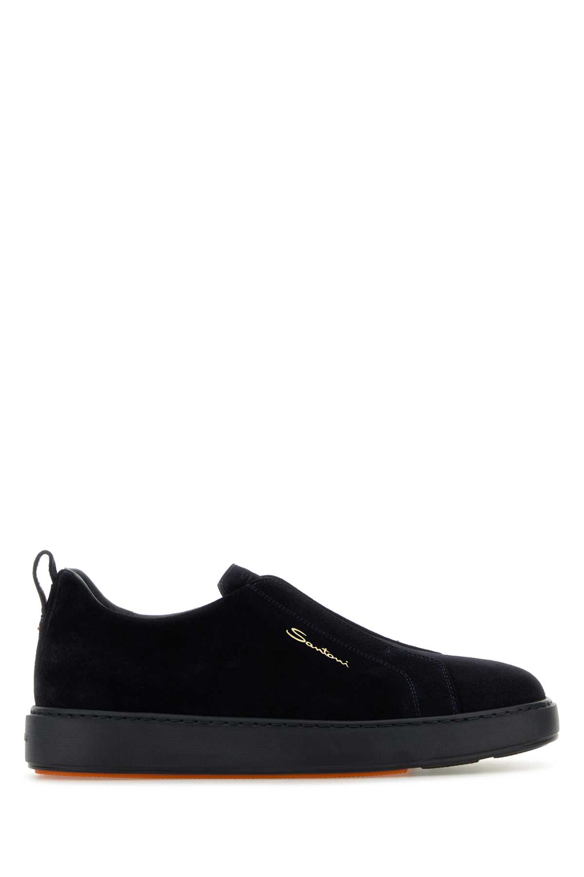 Santoni Midnight Blue Calf Suede Slip-on Sneakers In Black