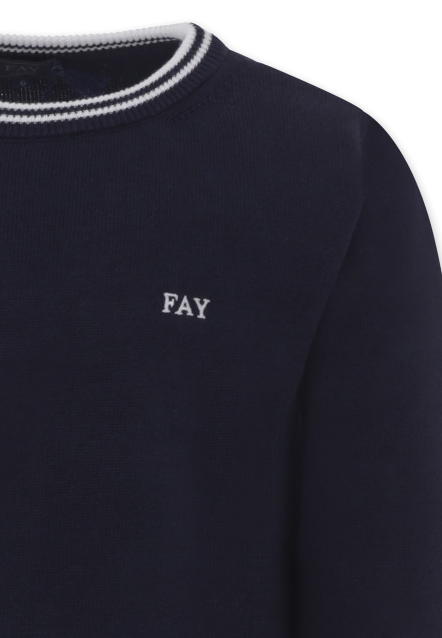 Fay Logo-embroidered Striped-edge Jumper In Blue