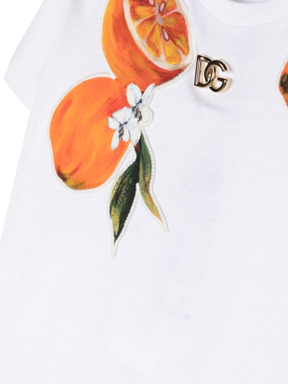 Shop Dolce & Gabbana White T-shirt With Oranges Print In Bianco Ottico