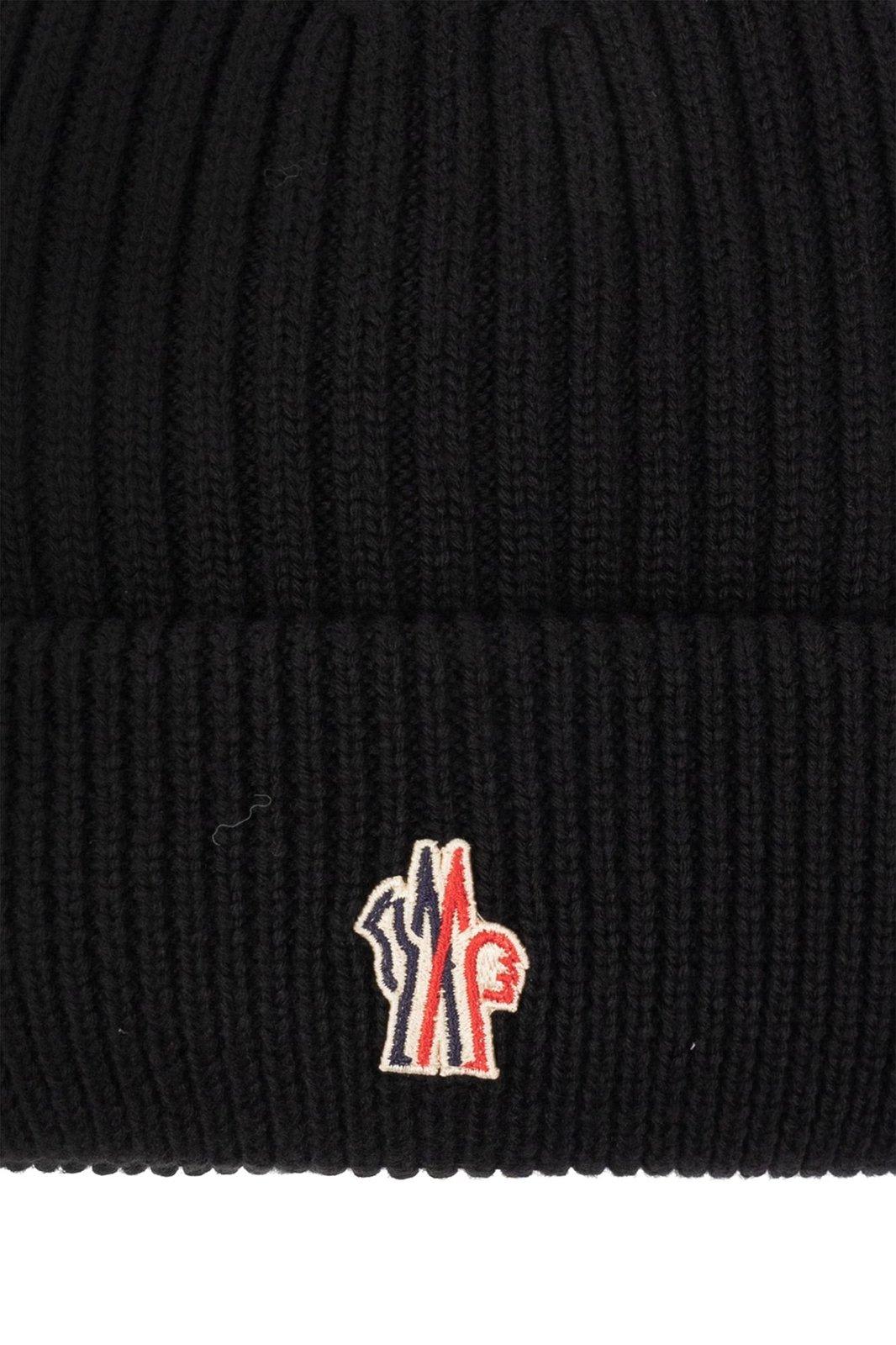 Shop Moncler Logo Embroidered Beanie In Black