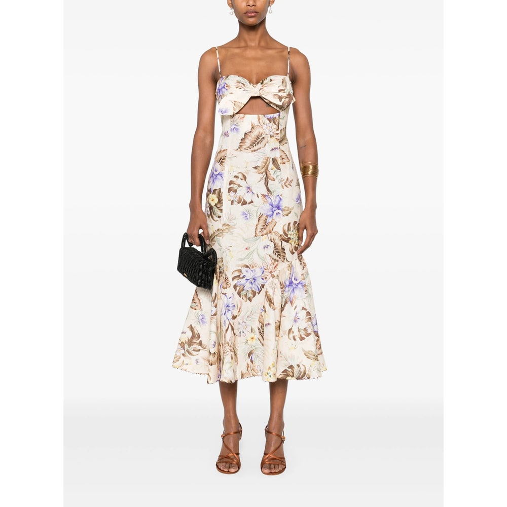 Zimmermann Coco Tie Front Midi Dress In Brown