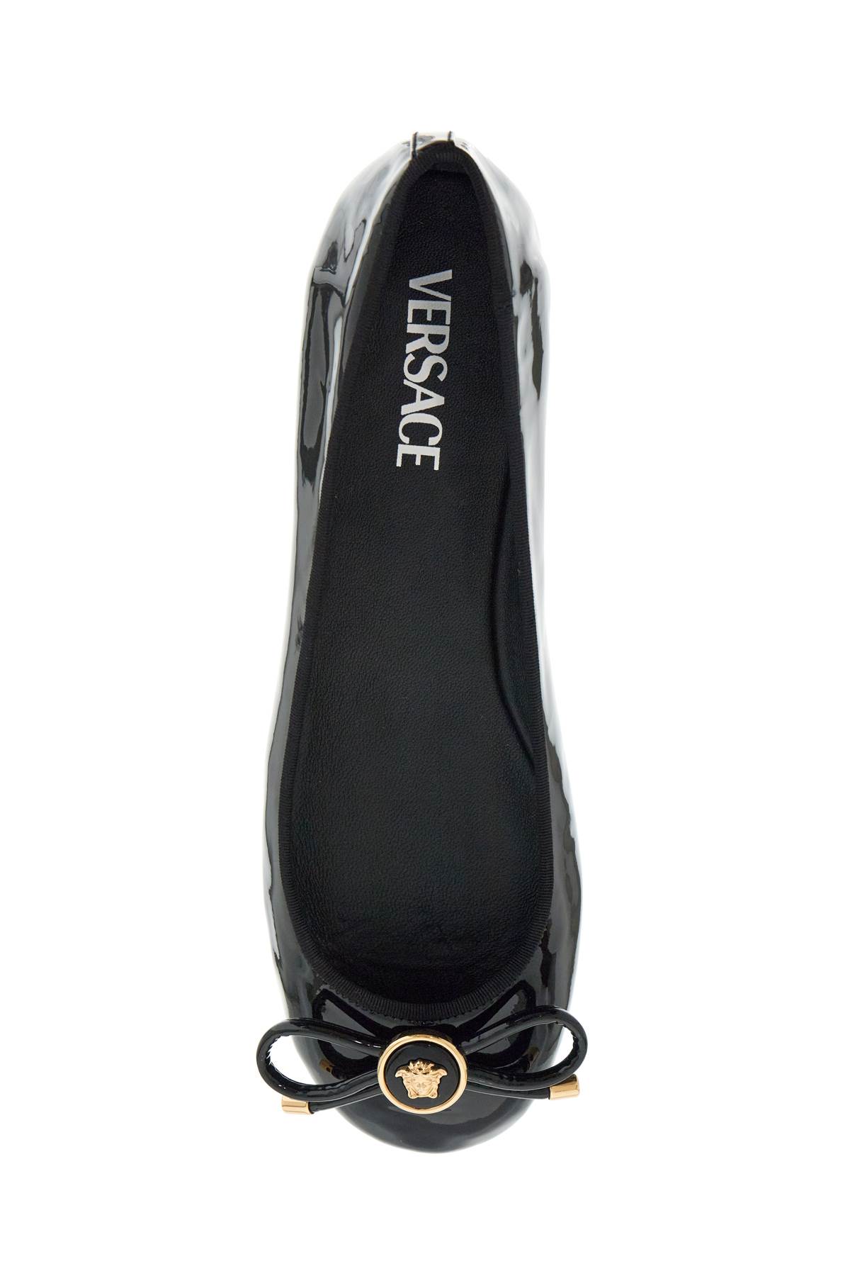Versace Opera Bow Patent Ballet Flats In Black- Gold (black)