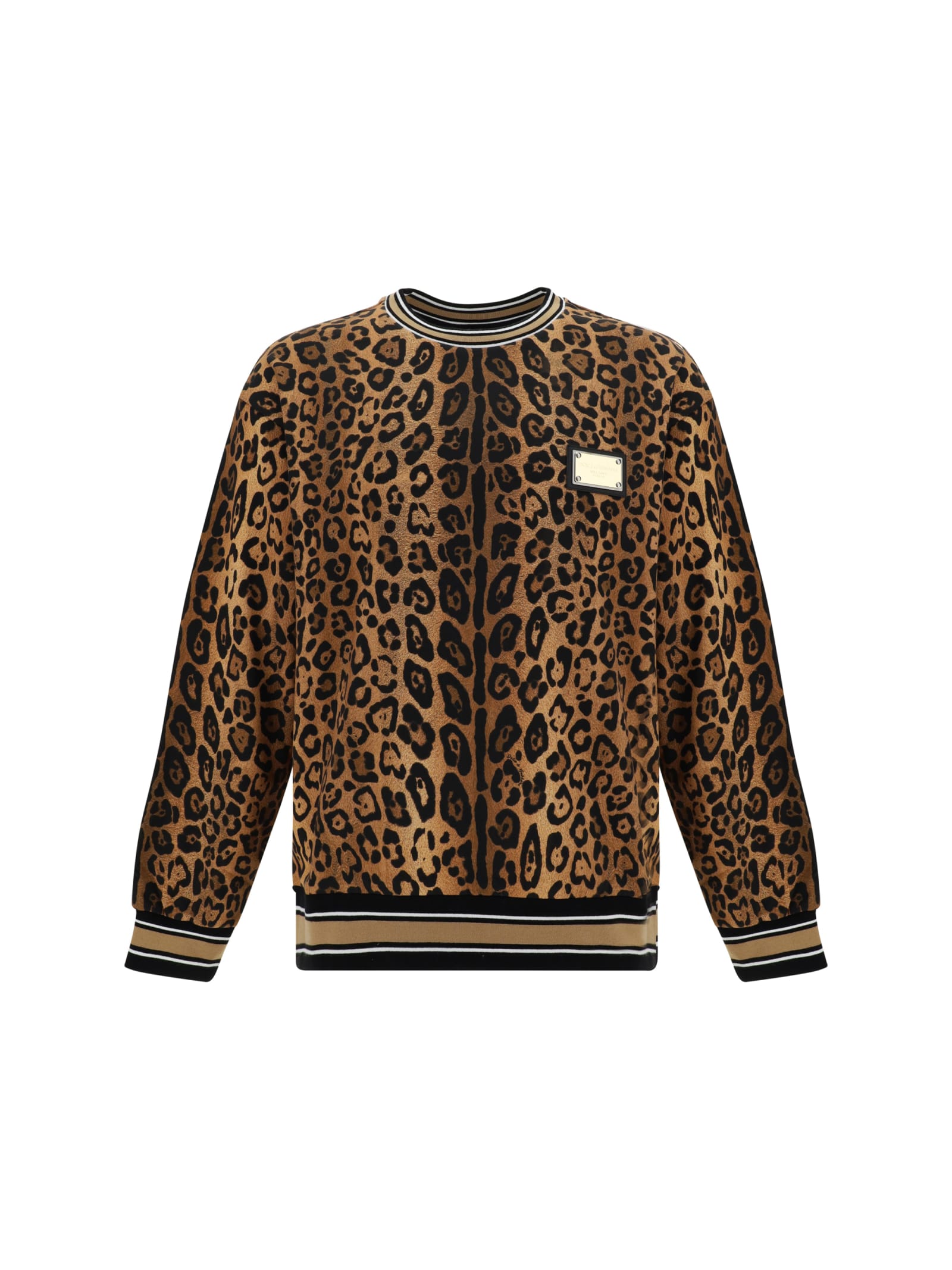 Dolce & Gabbana Logo Plaque Leopard Print Sweatshirt In Leo Ingrand Marrone