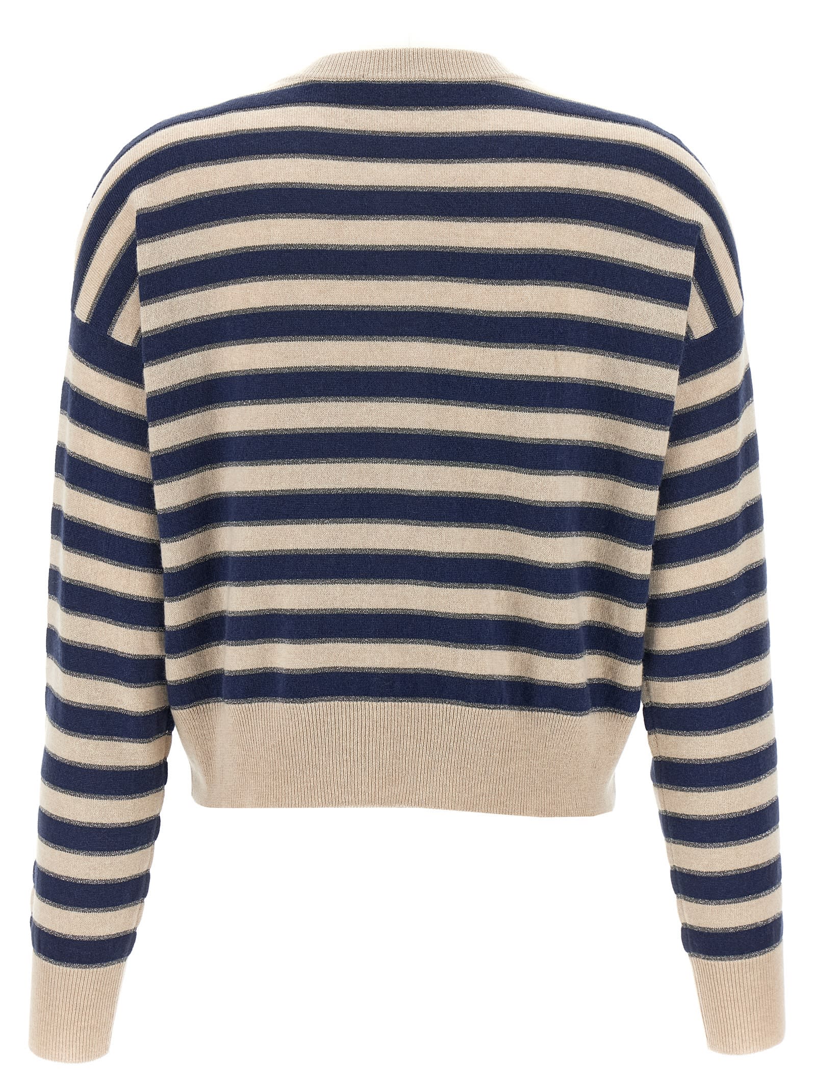 Brunello Cucinelli Shimmering Stripes Ribbed Cardigan In Brown