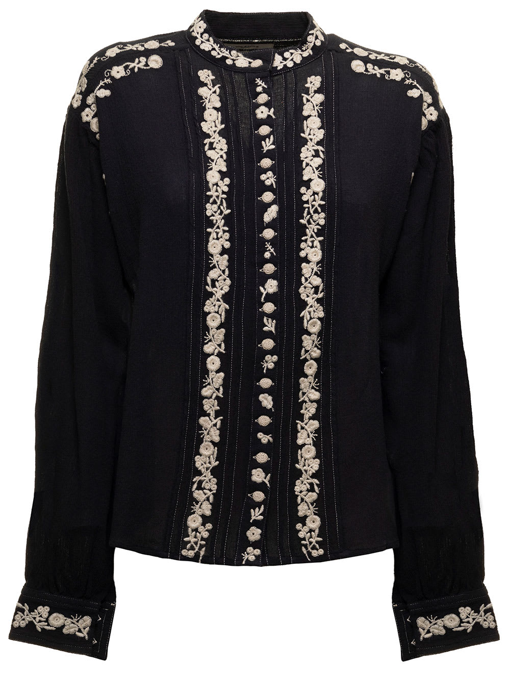 Isabel Marant Étoile Pampa Black Cotton Shirt With Embroidered Inserts Isabel Marant Etoile Woman