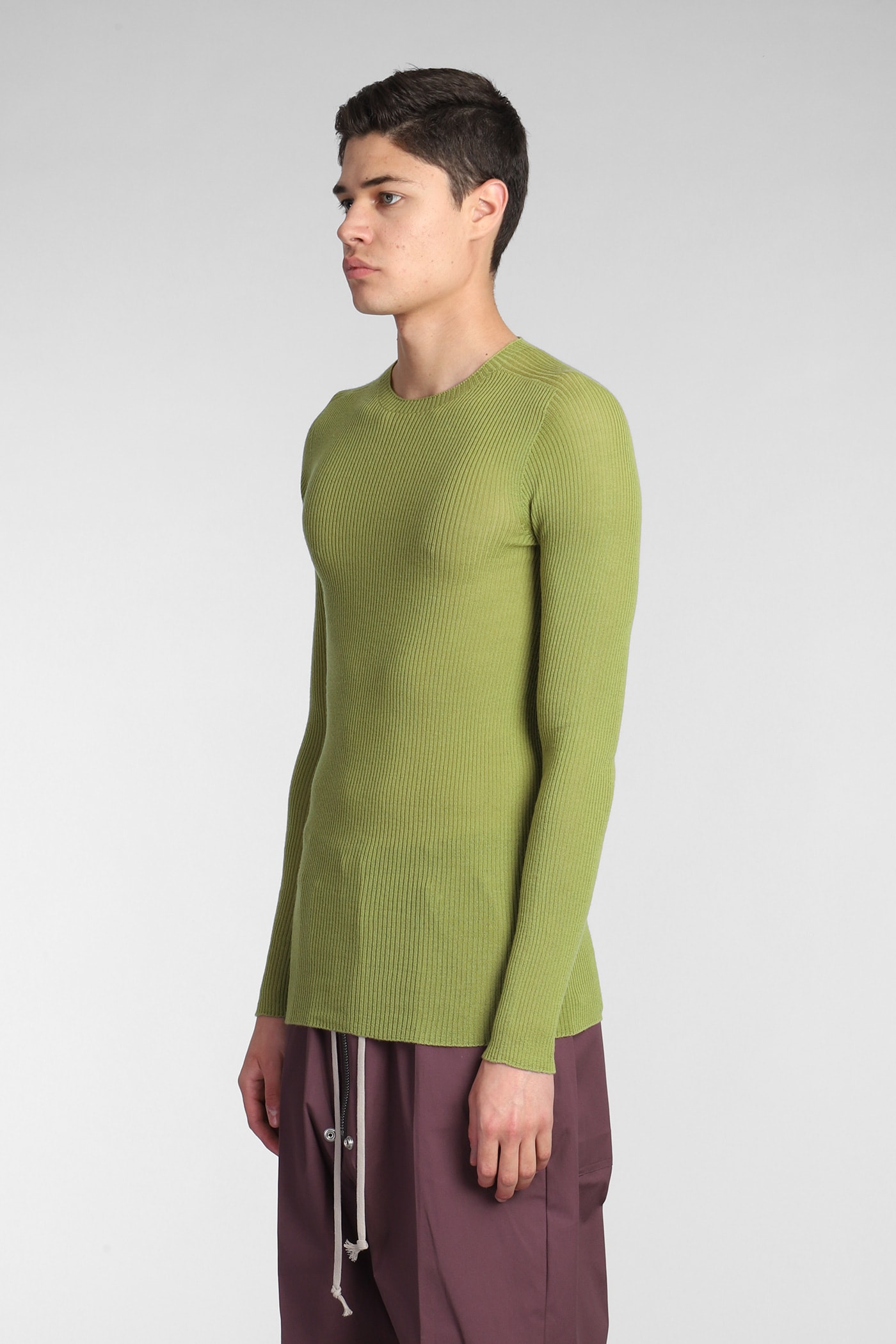 Shop Rick Owens Ribbed Round Knitwear In Green Wool