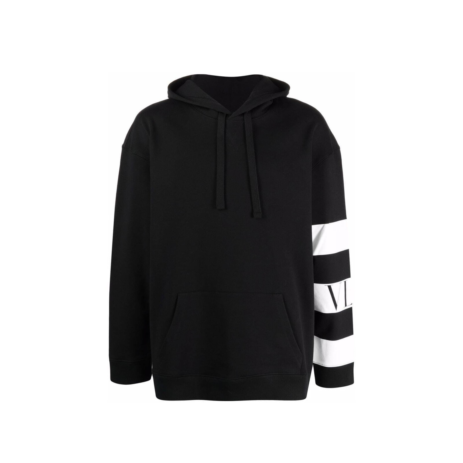 Shop Valentino Striped Logo Hooded Sweatshirt In Black