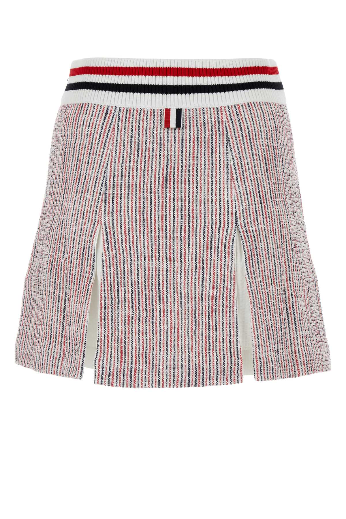 Shop Thom Browne Embroidered Stretch Tweed Mini Skirt In Rwbwht
