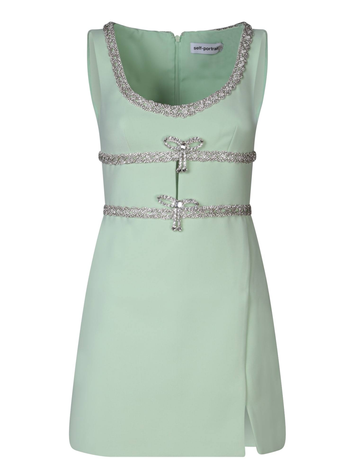 Shop Self-portrait Light Green Mini Diamond Dress