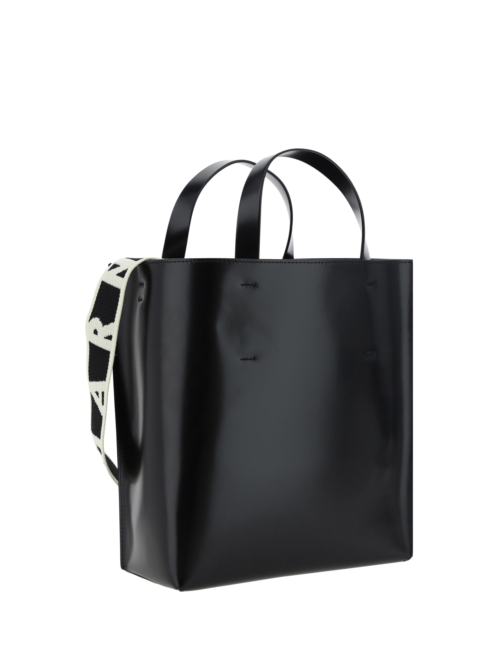 Shop Marni Calfskin Museo Handbag By  In Black