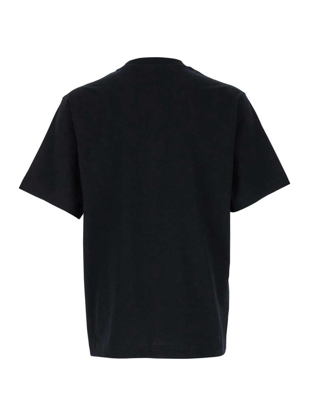 Shop Burberry Black Crewneck T-shirt With Embroidered Logo On The Front In Cotton Man