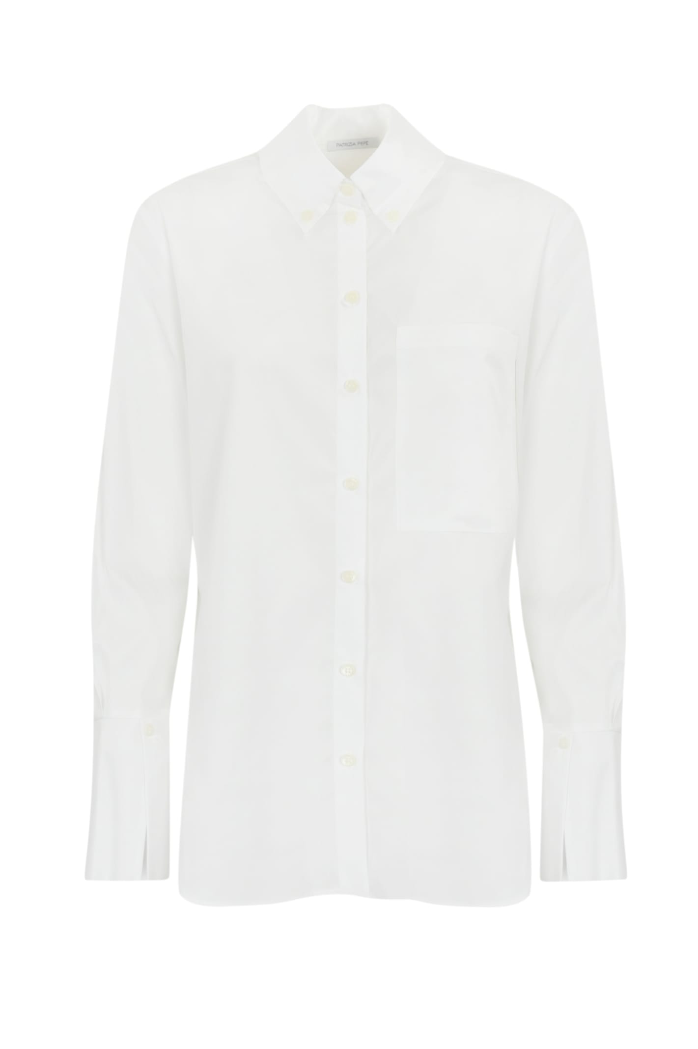 Shop Patrizia Pepe Poplin Shirt With Pocket In Bianco Ottico