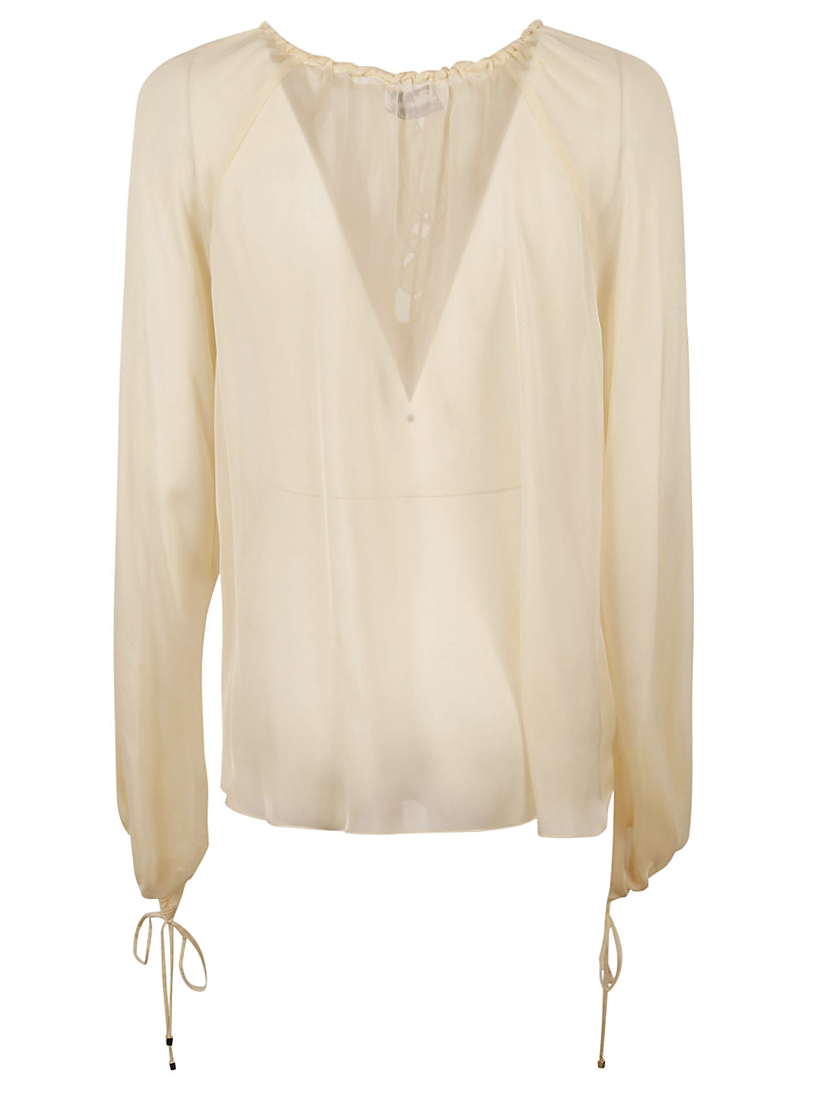 Shop Blumarine Ruffle Detail Long-sleeved Blouse In Cream