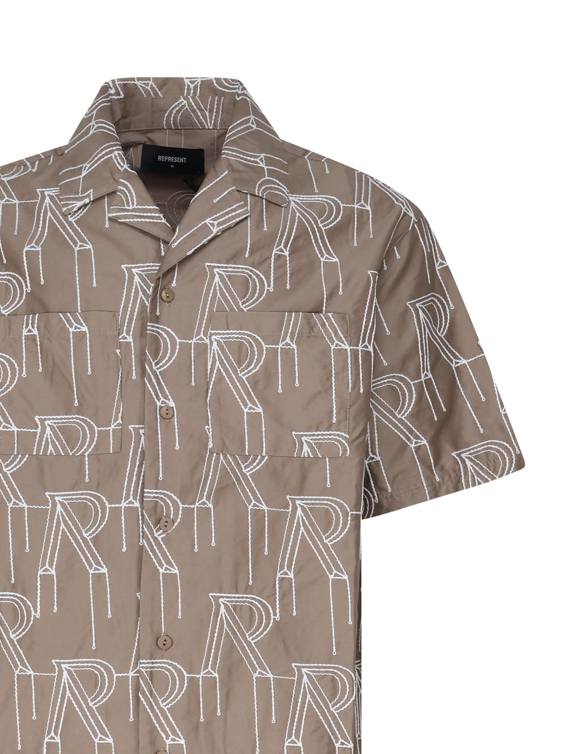 Shop Represent Oversized Shirt With All-over Logo In Washed Taupe