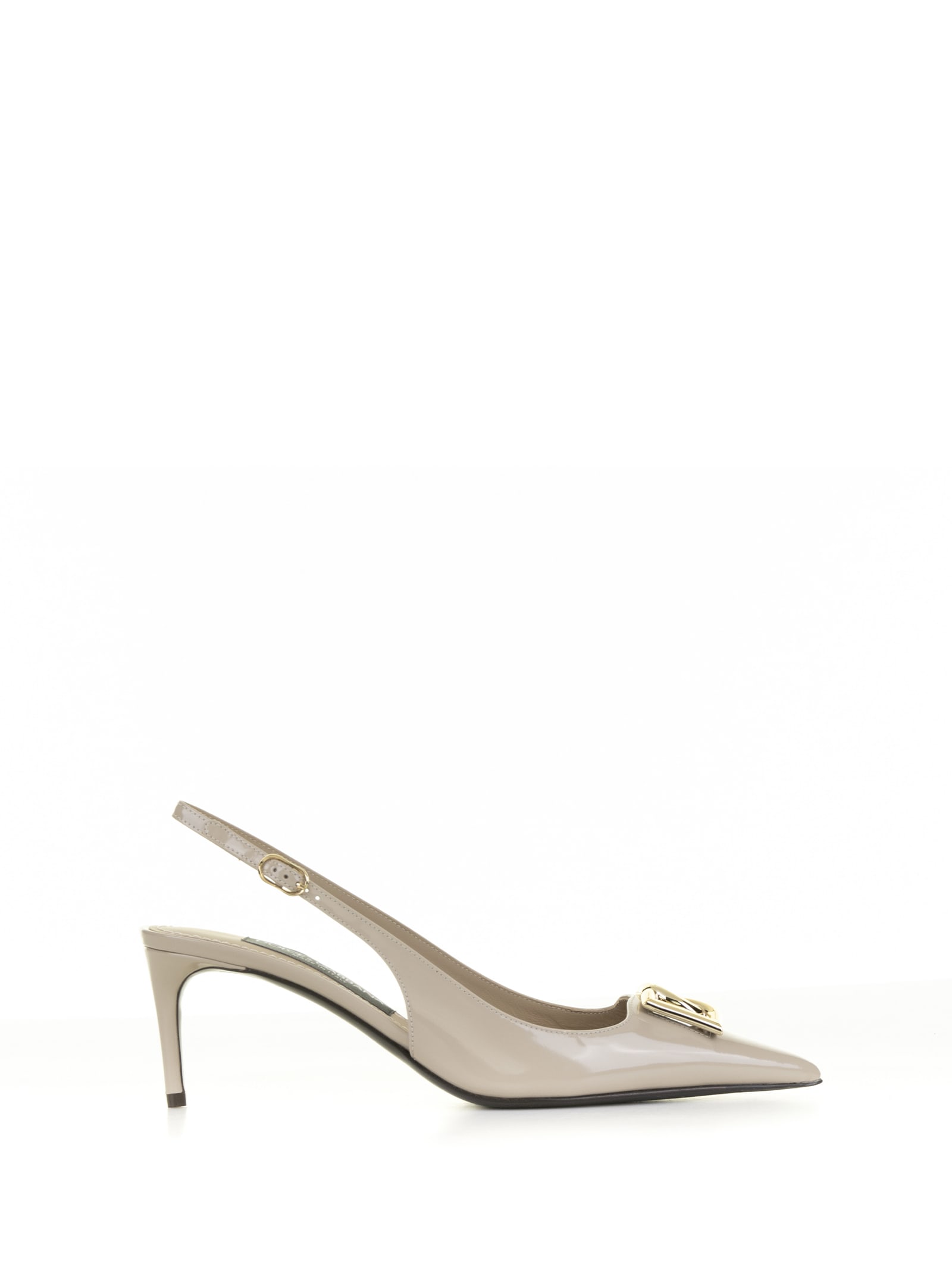 Shop Dolce & Gabbana Leather Slingback Pumps With Logo In Cappuccino 2