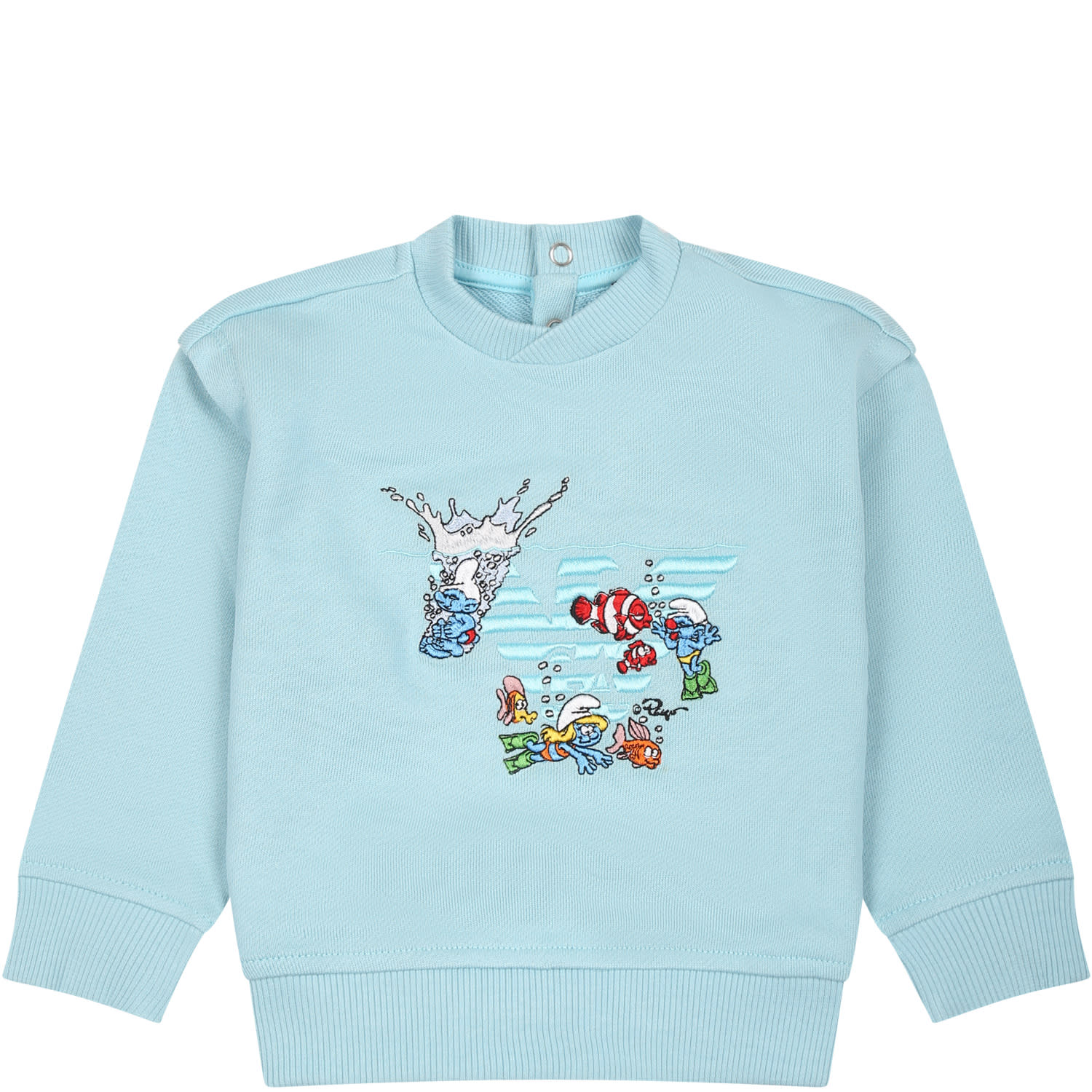 Shop Armani Collezioni Light Blue Sweatshirt For Baby Boy With The Smurfs
