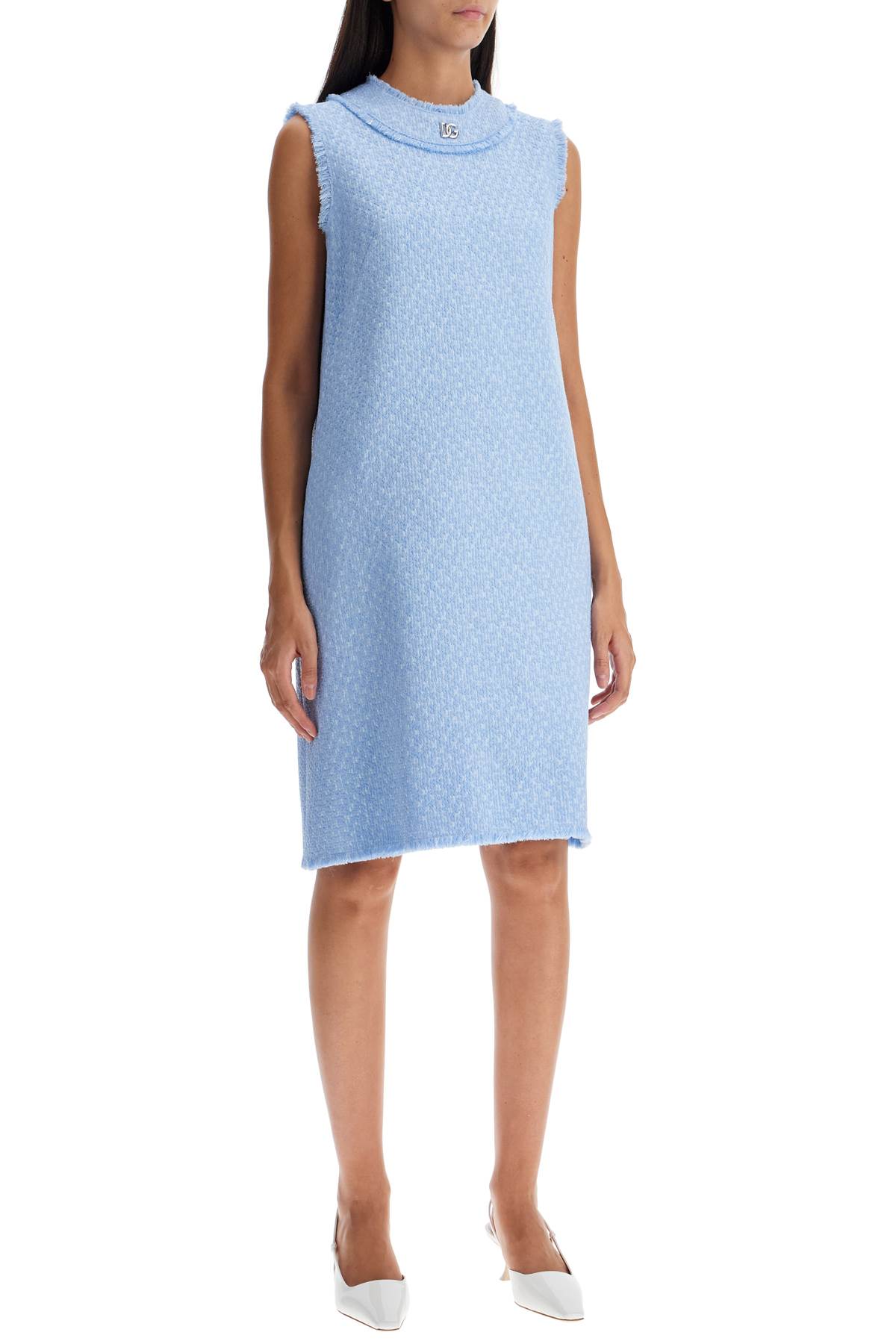 Shop Dolce & Gabbana S Tweed Mini Dress In Glicine Viola Chiari (light Blue)