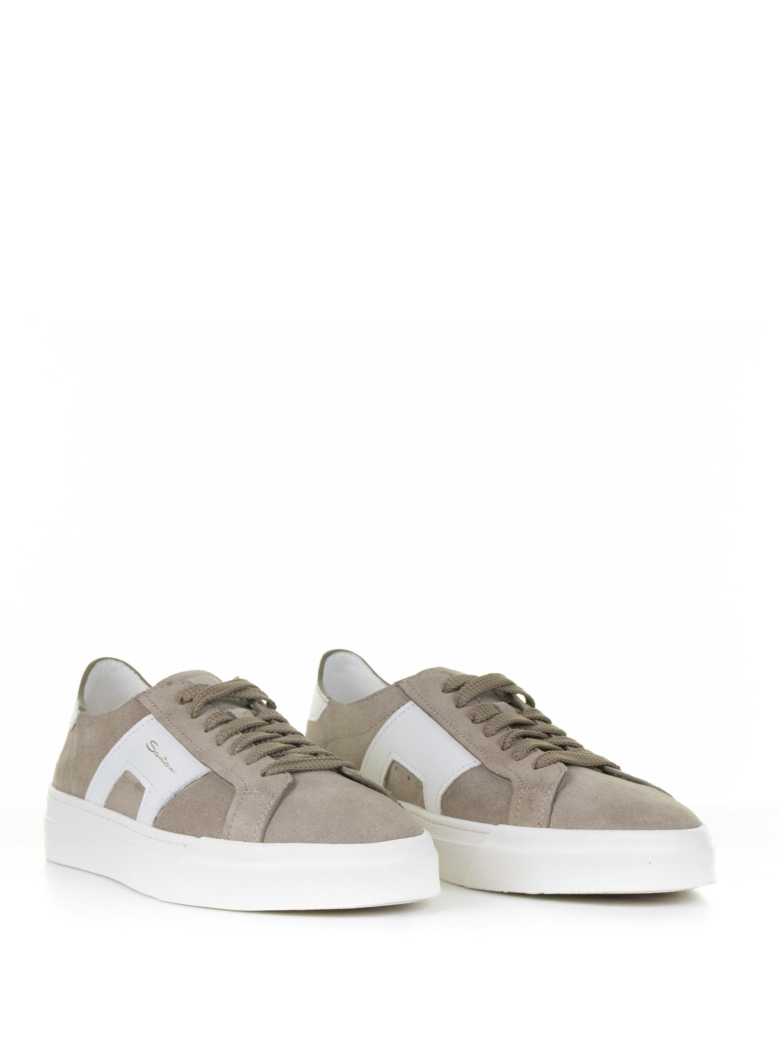 Shop Santoni Beige Sneaker In Suede And Leather