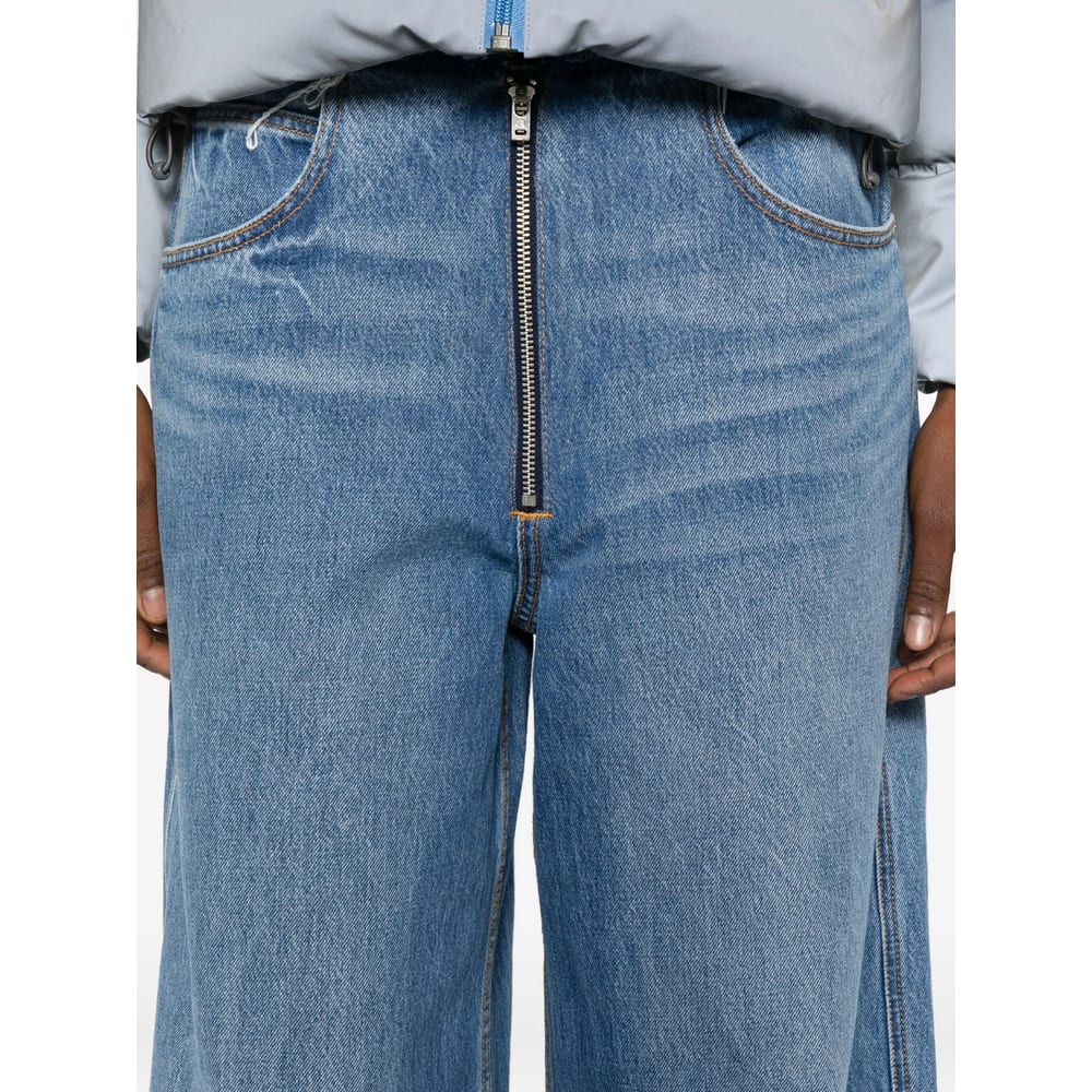 Alexander Wang Frayed Waist Wide Leg Zip-up Jeans In Blue