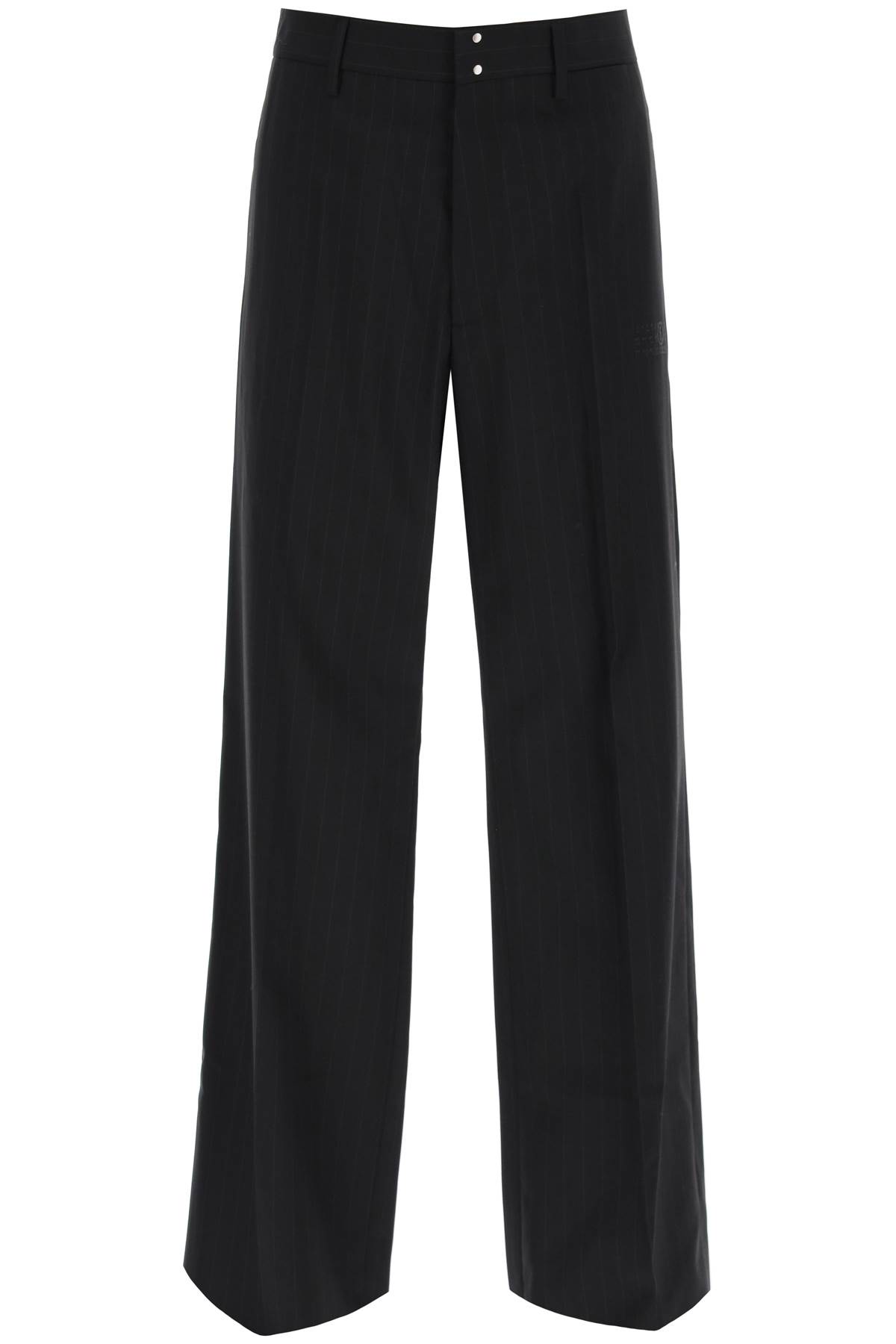 Shop Mm6 Maison Margiela Straight Cut Pants With Pinstripe Motif In Black (black)